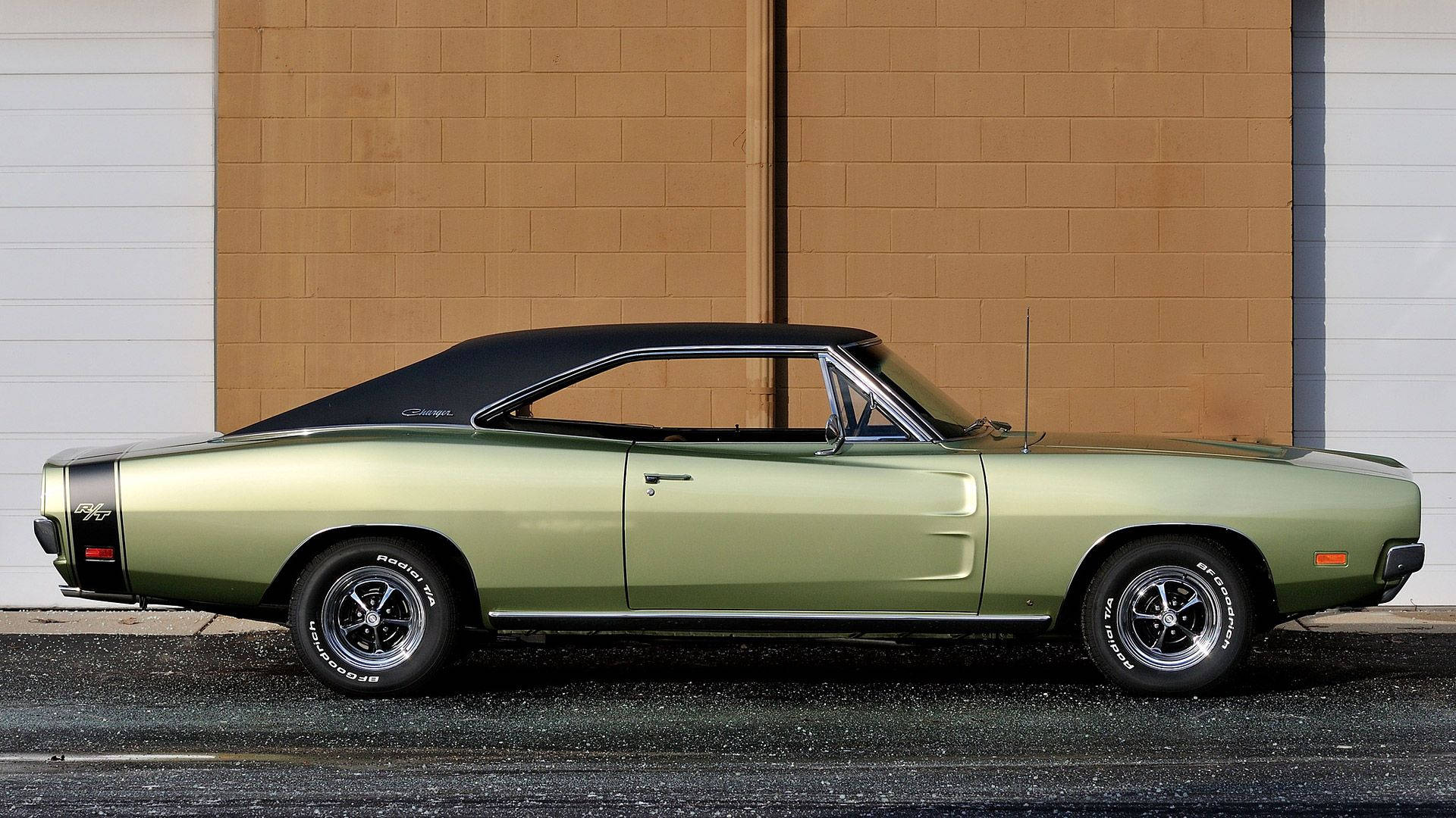 1969 Dodge Charger, olive green, black vinyl roof, Full HD Desktop Wallpaper