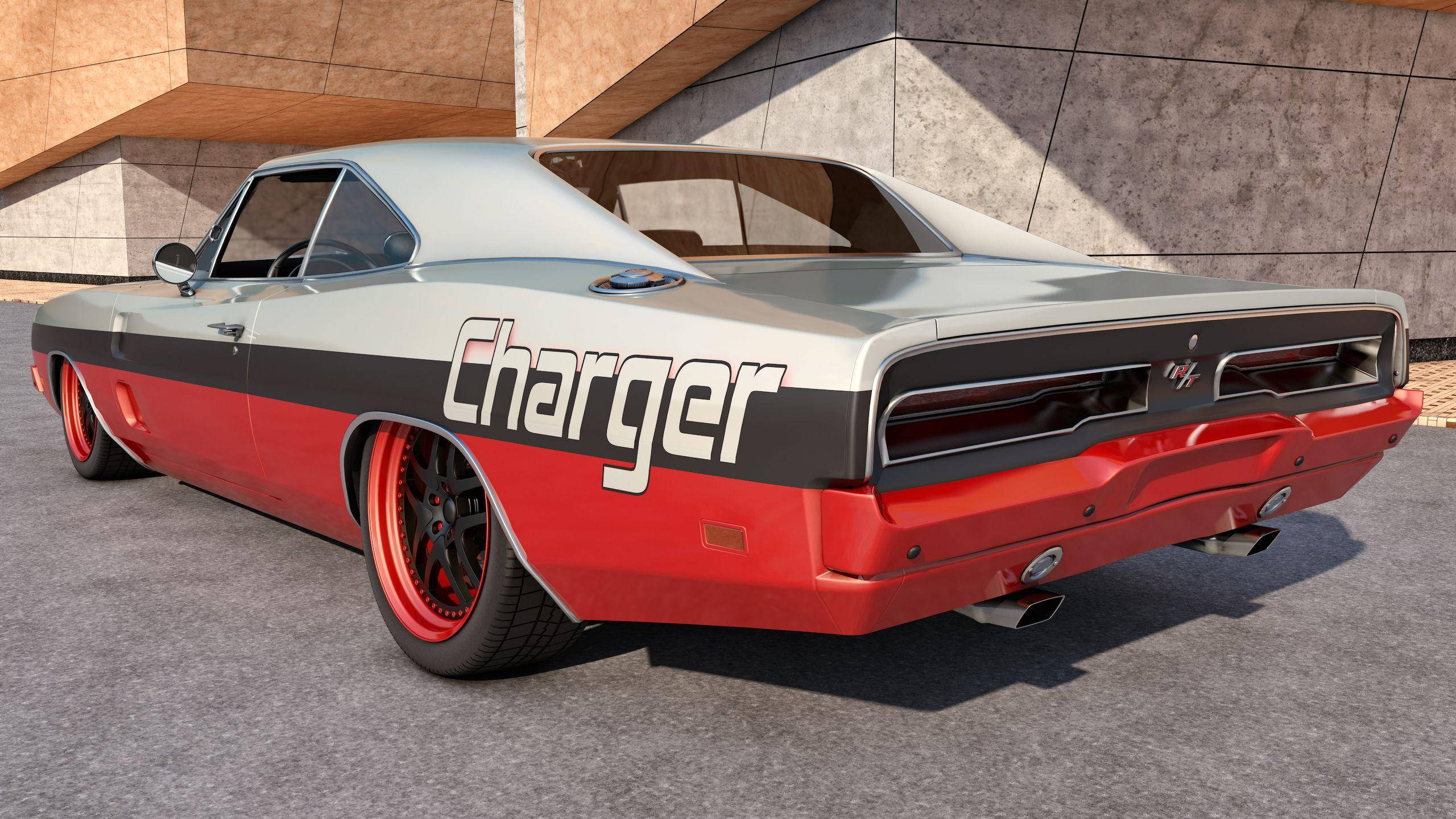 1969 Dodge Charger, red and silver, Charger lettering, 2K Desktop Wallpaper