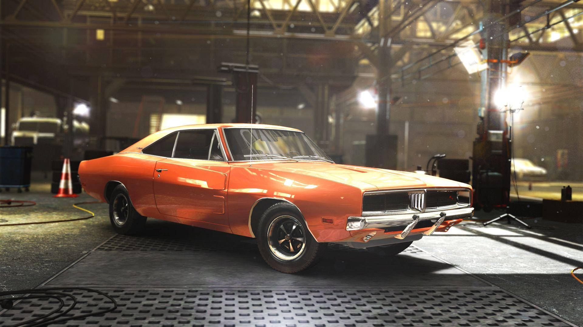 1969 Dodge Charger, vibrant orange, studio lights, Full HD Desktop Wallpaper