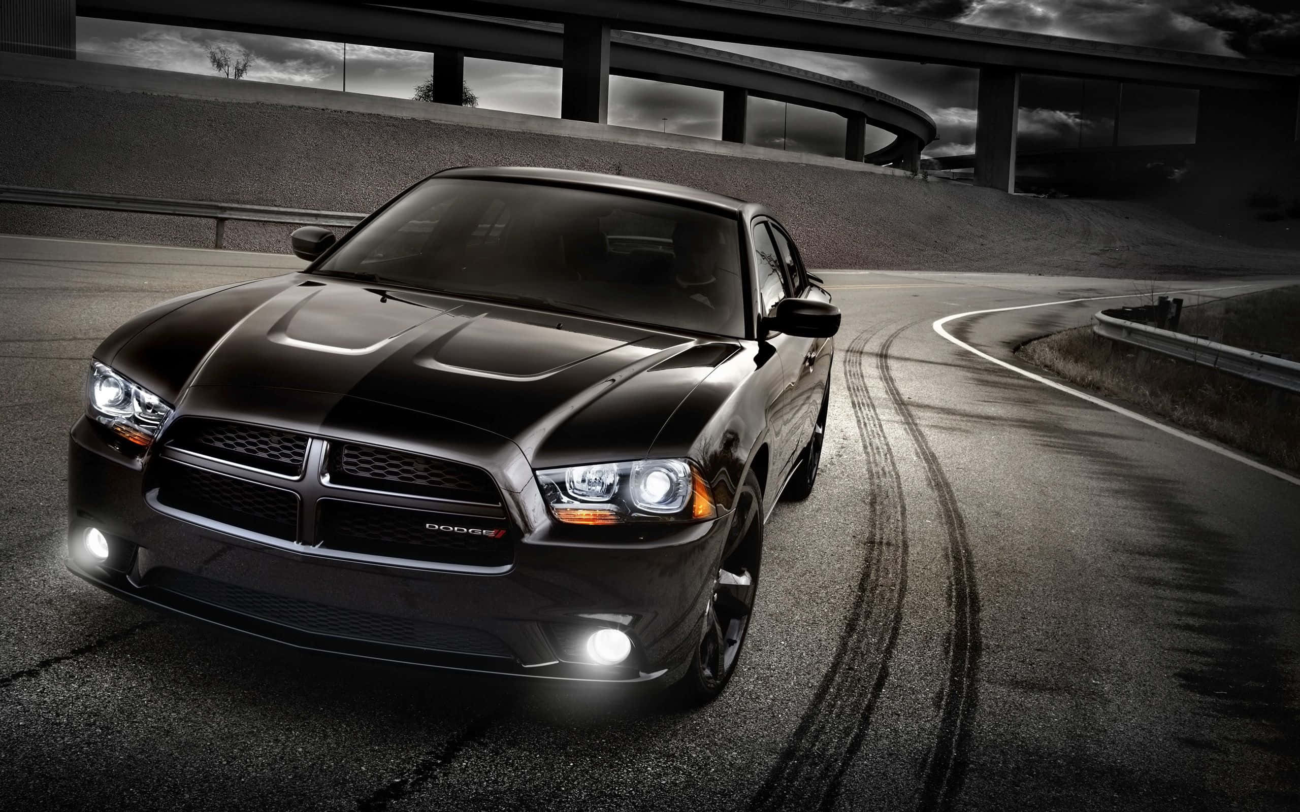1969 Dodge Charger, black, wet road, 2K Desktop Wallpaper