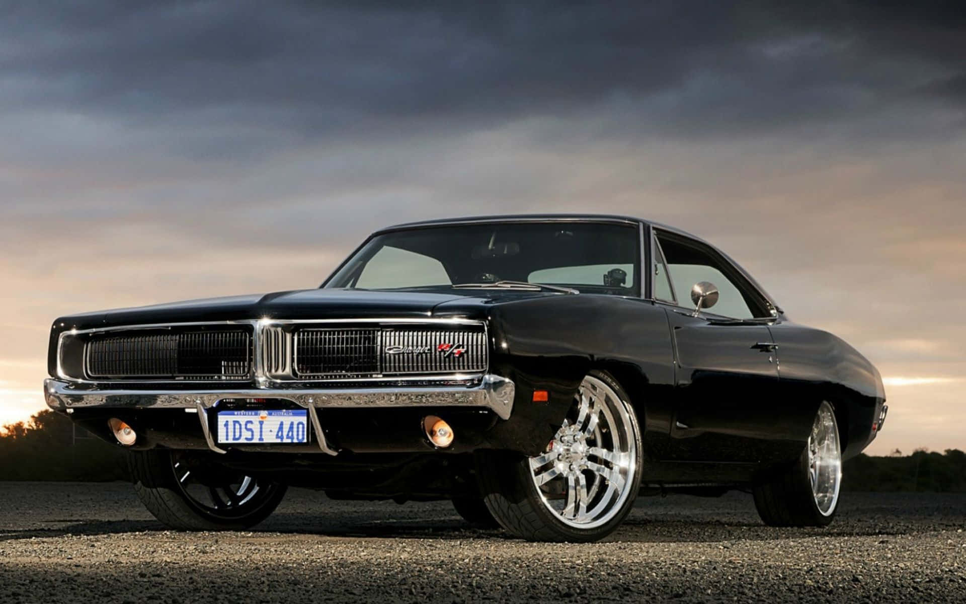 1969 Dodge Charger, glossy black, chrome accents, Full HD Desktop Wallpaper