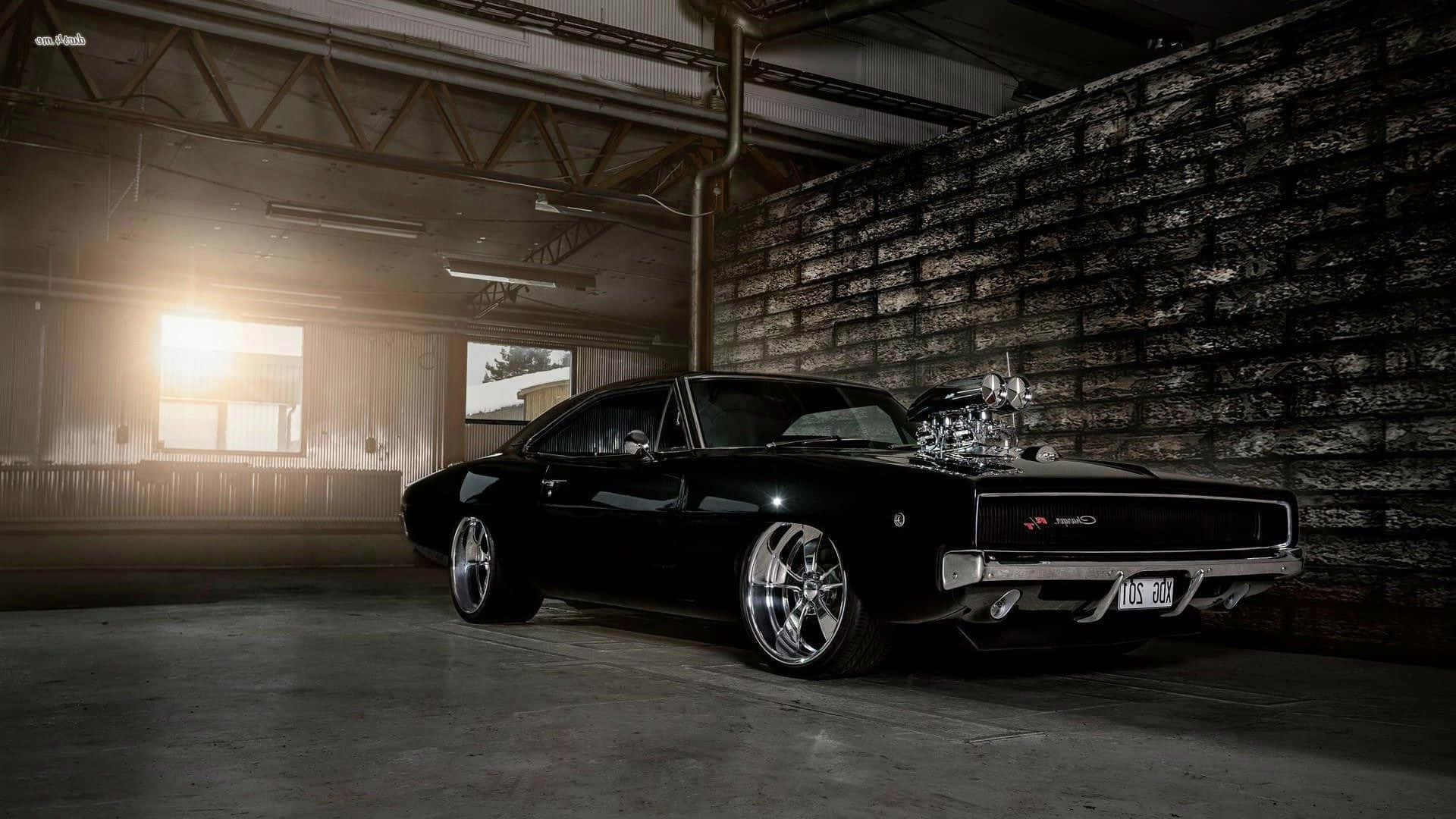 1969 Dodge Charger, black, chrome supercharger, Full HD Desktop Wallpaper