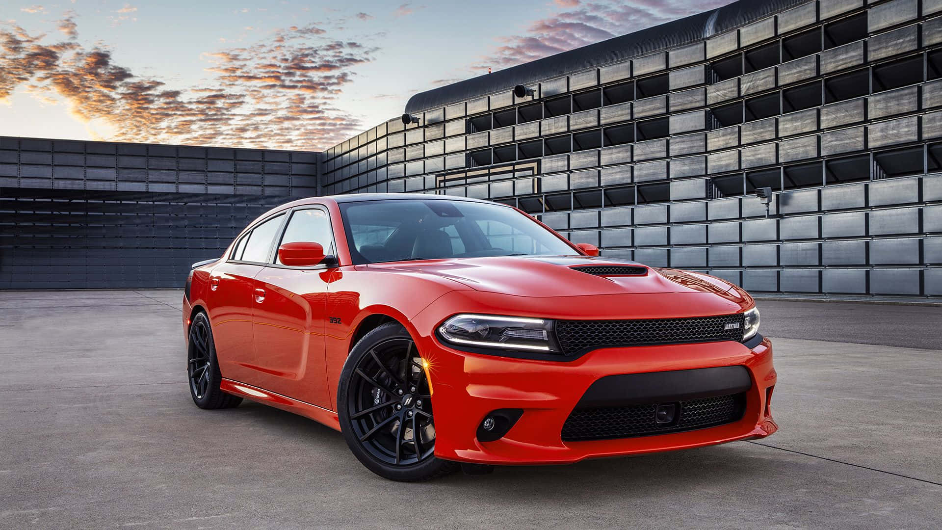 1969 Dodge Charger, vibrant red, modern metallic building, Full HD Desktop Wallpaper