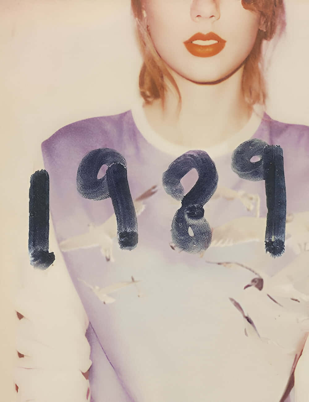 1989, orange lips, purple shirt, HD Phone Wallpaper