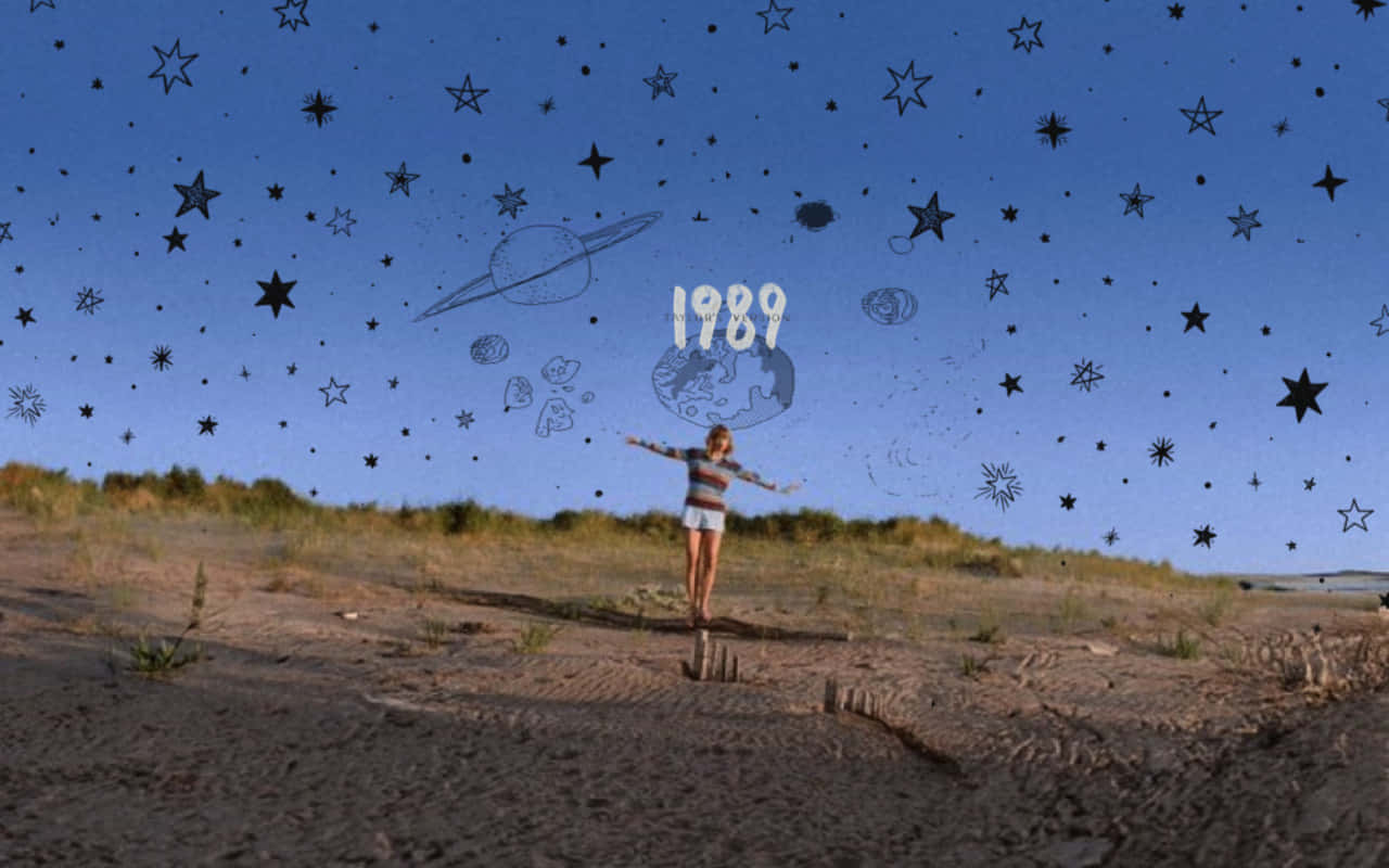 starry sky beach1989, blue sky, hand-drawn stars, HD Desktop Wallpaper