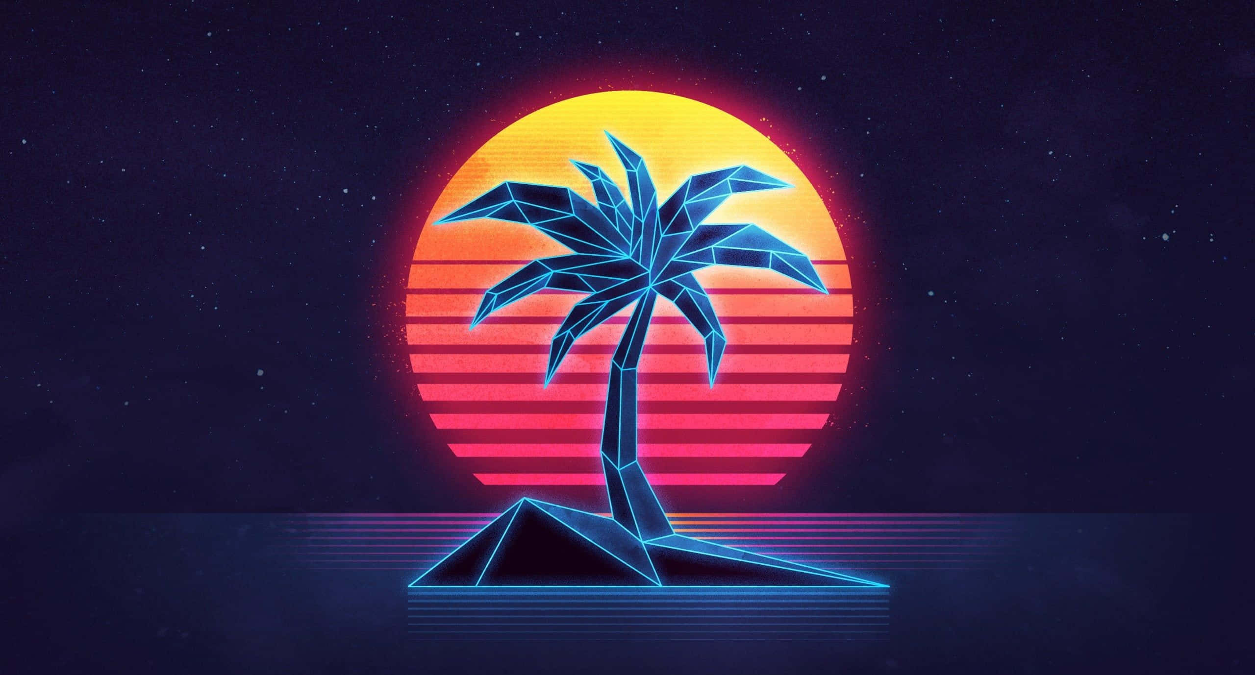 retro synthwave, palm tree, neon island, 2K Desktop Wallpaper
