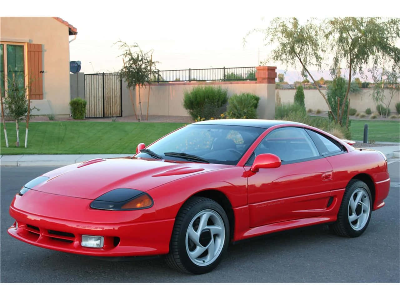 1991 Dodge Stealth, vibrant red, golden hour light, HD Desktop Wallpaper