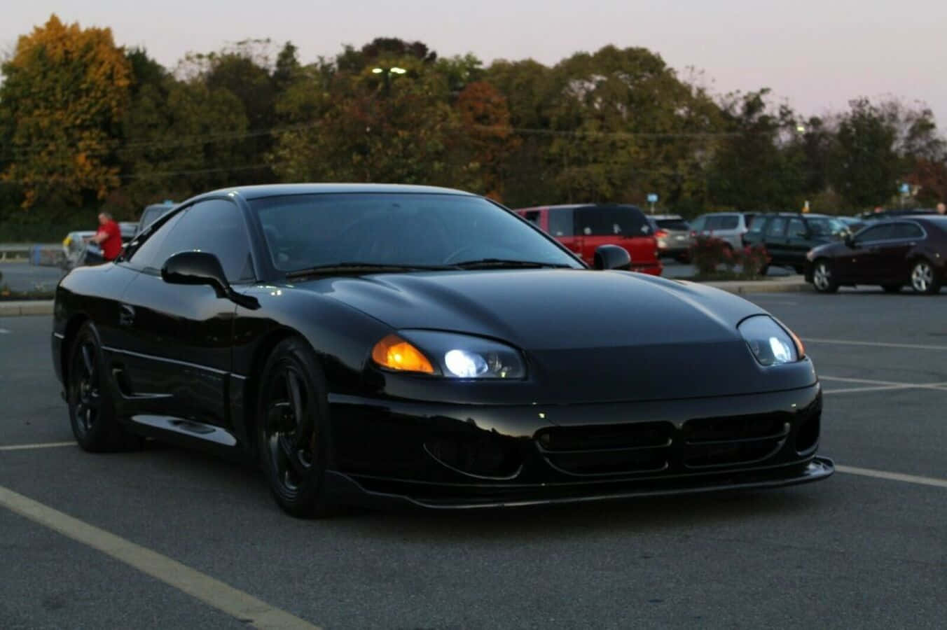 1991 Dodge Stealth, black, glowing headlights, HD Desktop Wallpaper