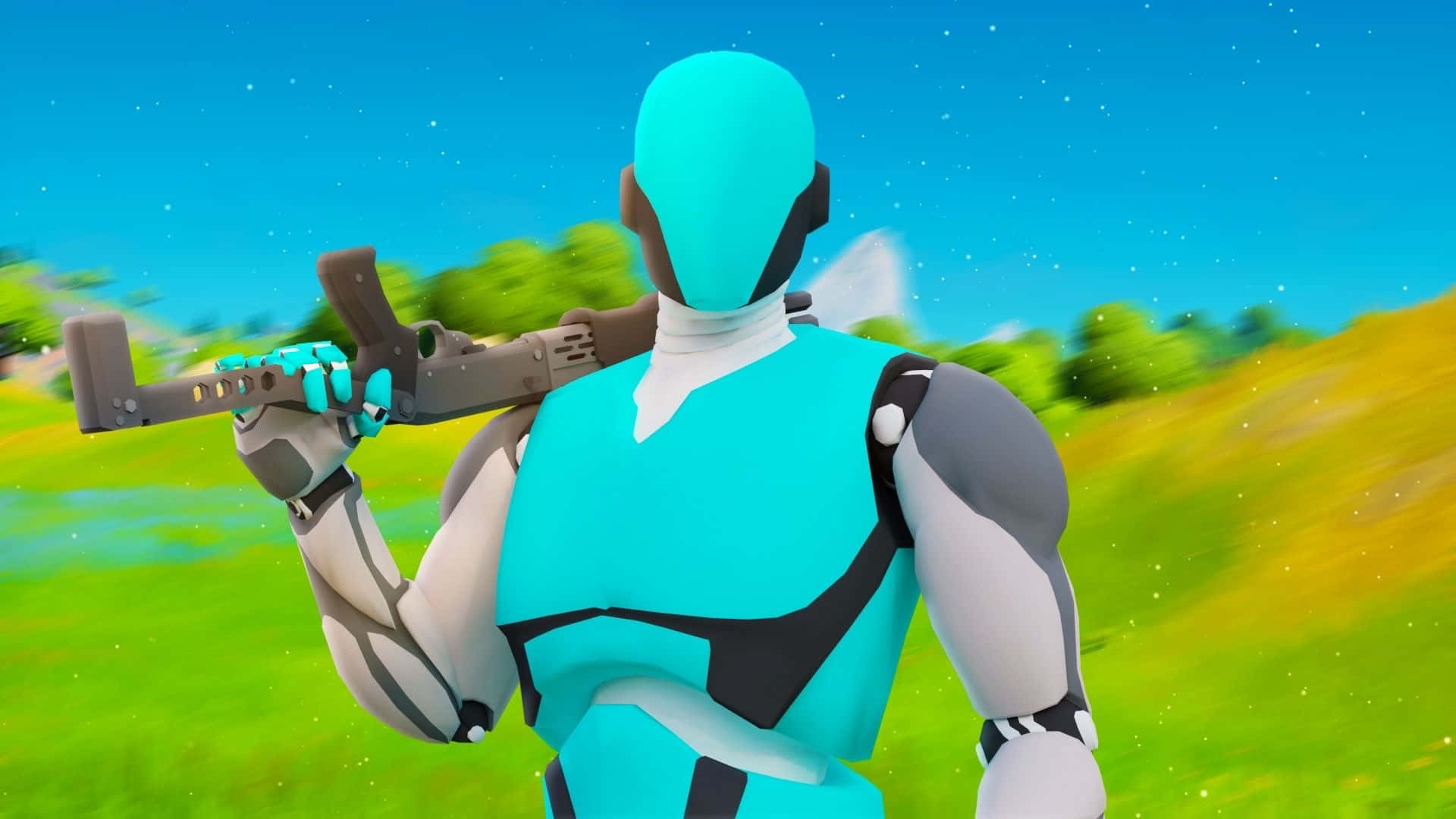 1v1.LOL, blue armored figure, rifle, Full HD Desktop Wallpaper