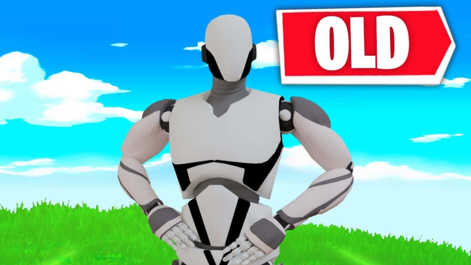 1v1lol, white and black robot, grassy field, HD Desktop Wallpaper