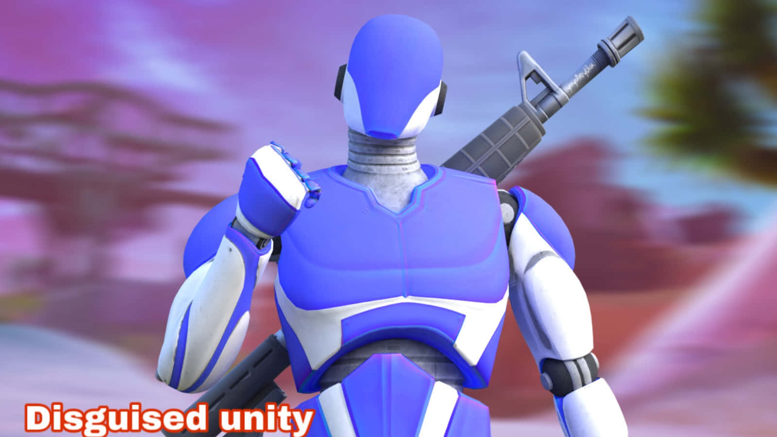 blue and white robot, rifle, pink and purple sky, HD Desktop Wallpaper