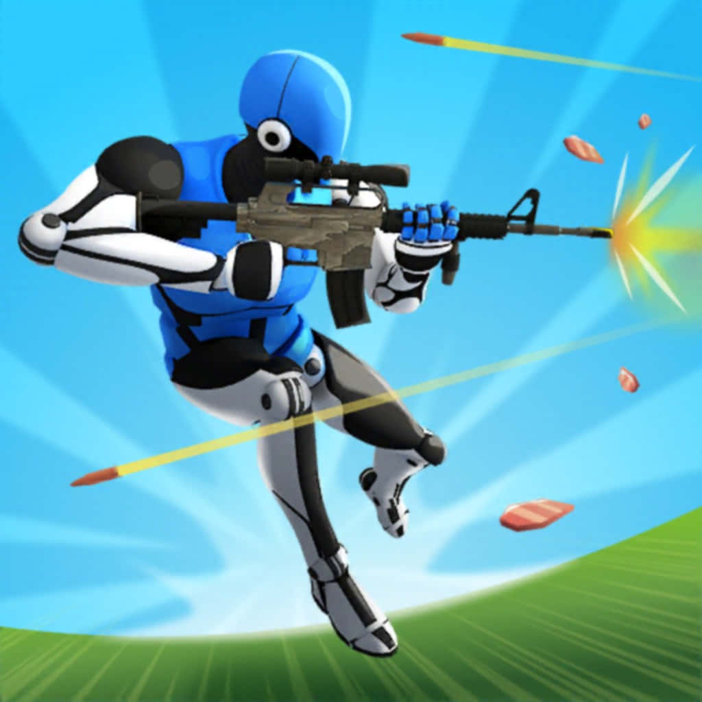 1v1lol, blue and white armored soldier, rifle with glowing projectiles, SD Desktop Wallpaper