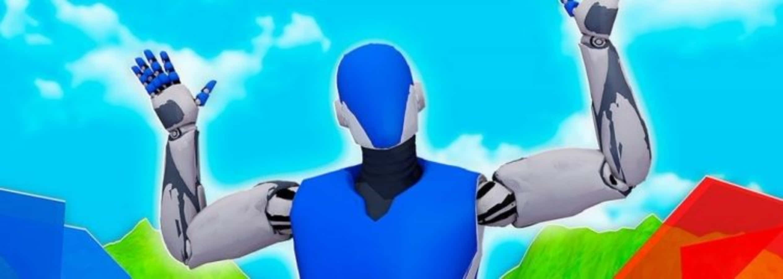 1v1lol, blue and silver robot, raised arms, Full HD Desktop Wallpaper