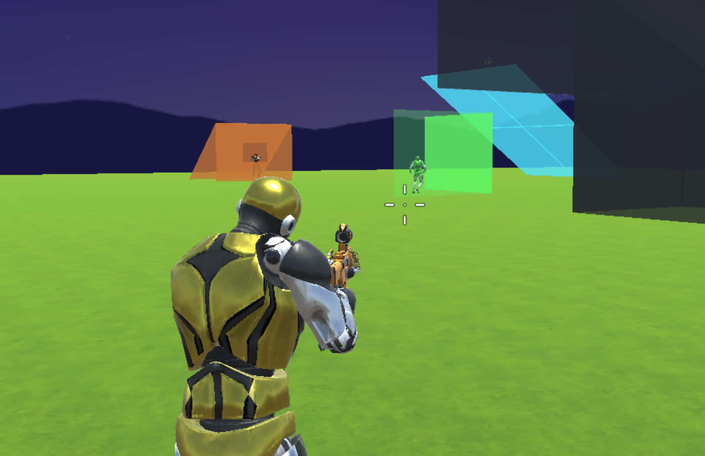 1v1lol, gold armored character, glowing geometric obstacles, HD Desktop Wallpaper