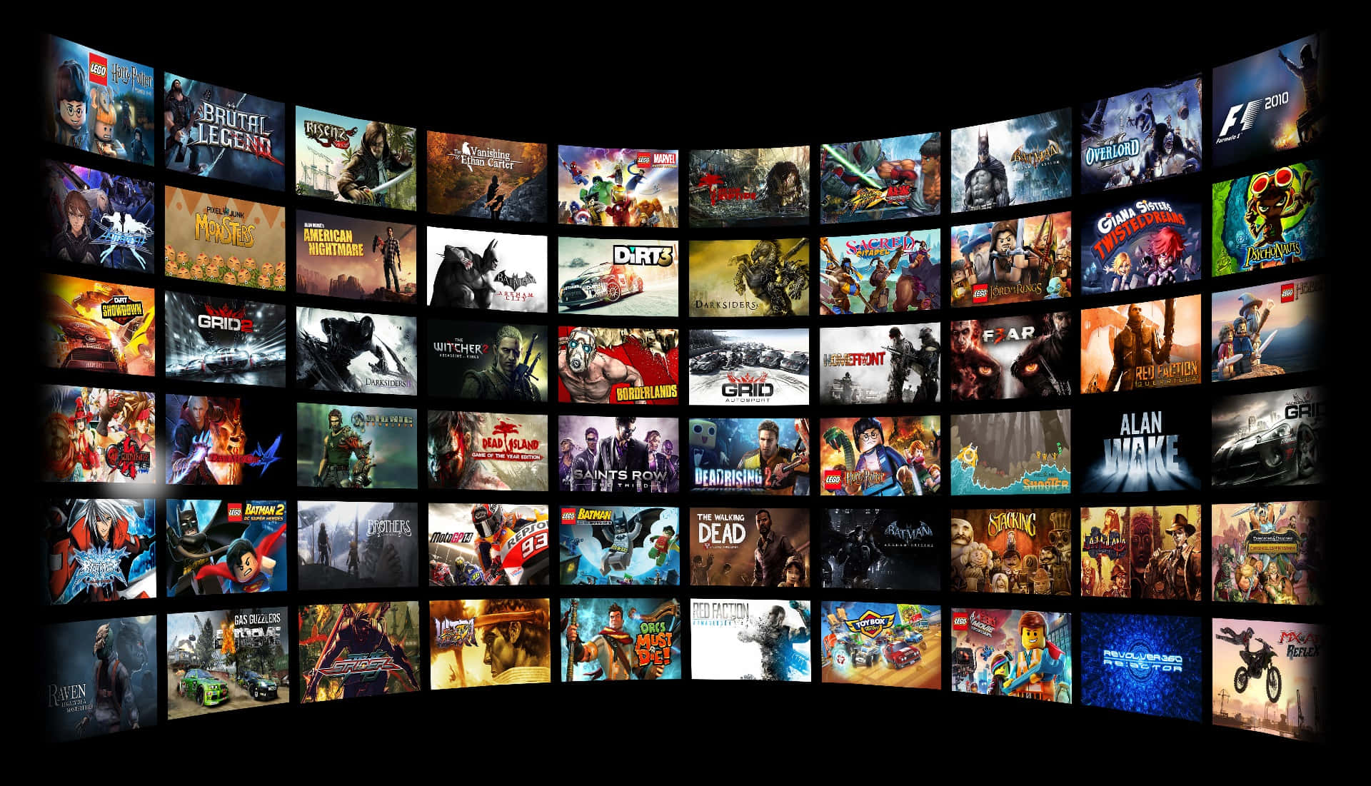 2 Player Games, curved wall, vibrant video game covers, Full HD Desktop Wallpaper