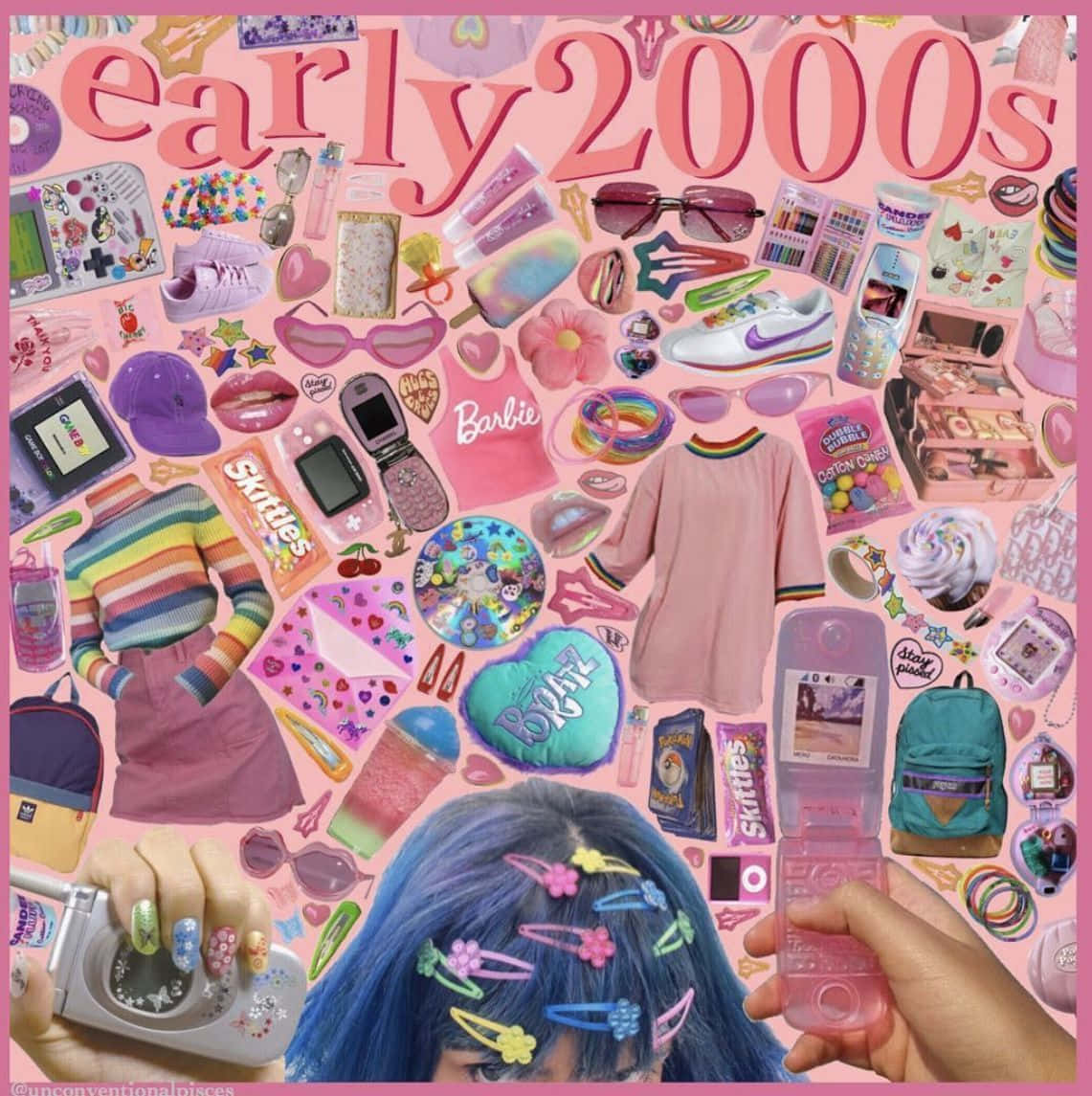 2000s, pink background, flip phones, SD Phone Wallpaper