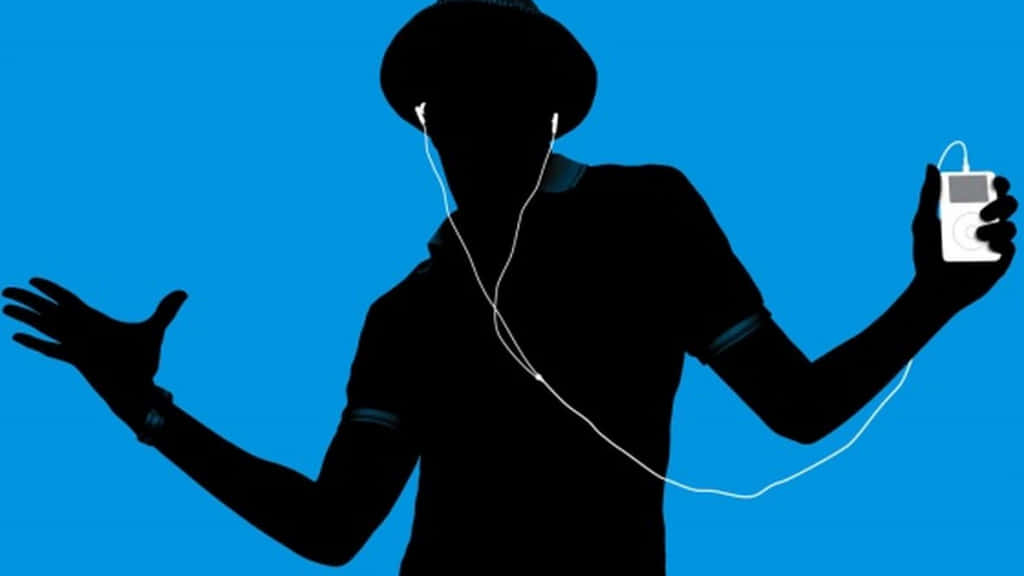 iPod, white earbuds, vibrant blue background, SD Desktop Wallpaper