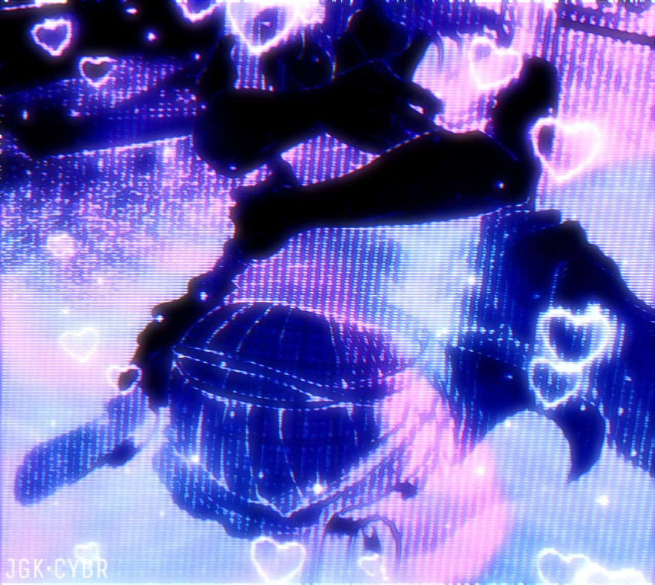 Neon Hearts, Cyber Y2K Aesthetic, glowing digital silhouette, HD Desktop Wallpaper