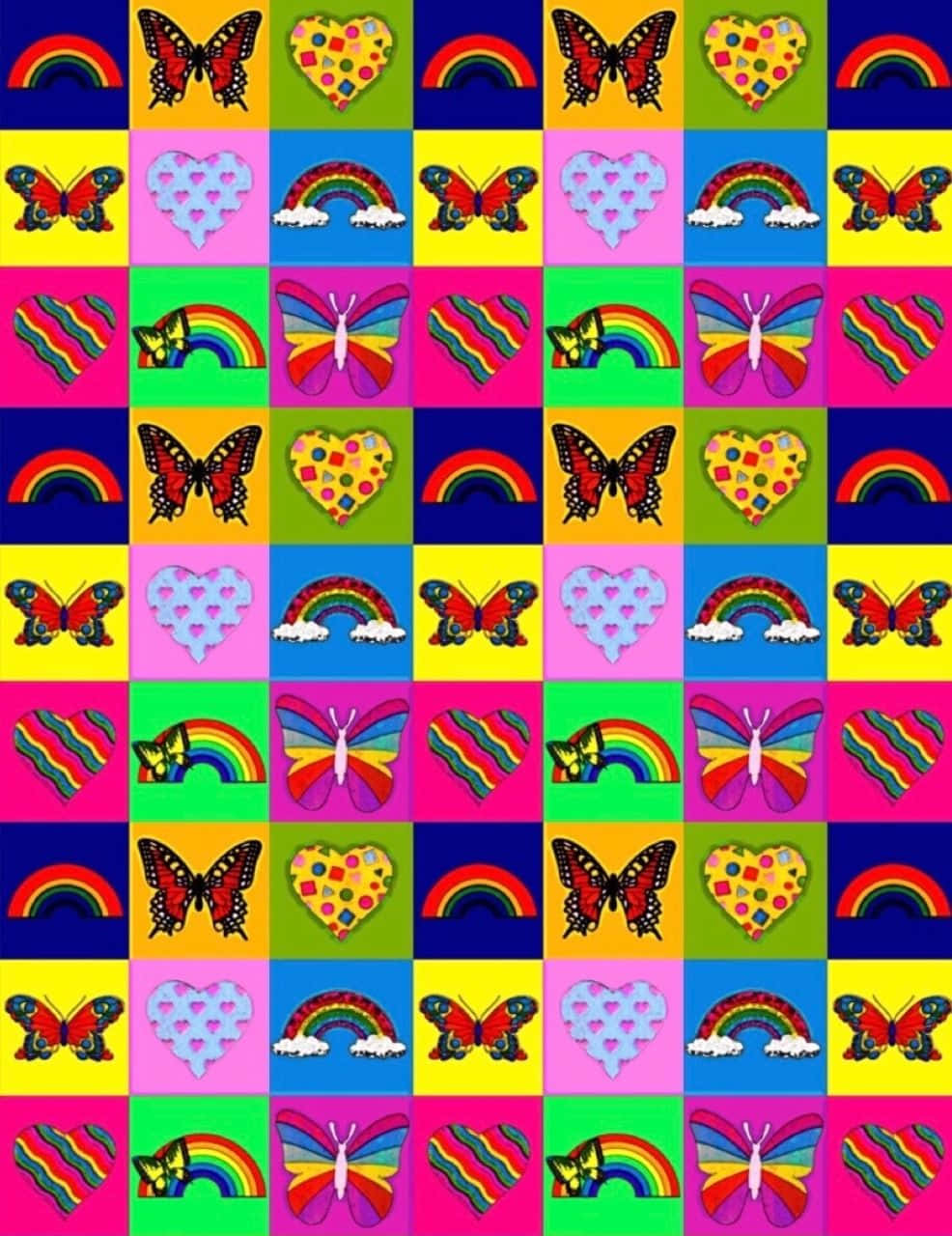 rainbows, butterflies, hearts, HD Phone Wallpaper