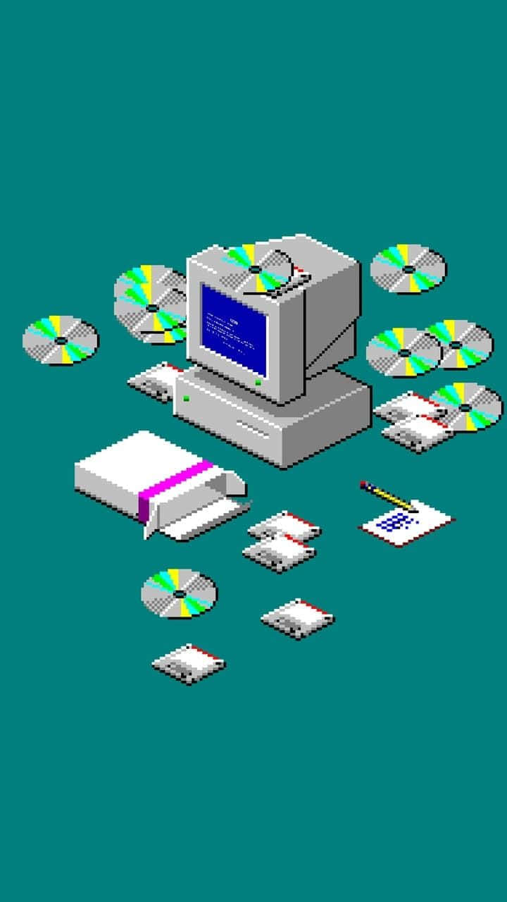 2000s, pixel-art, retro computer, HD Phone Wallpaper