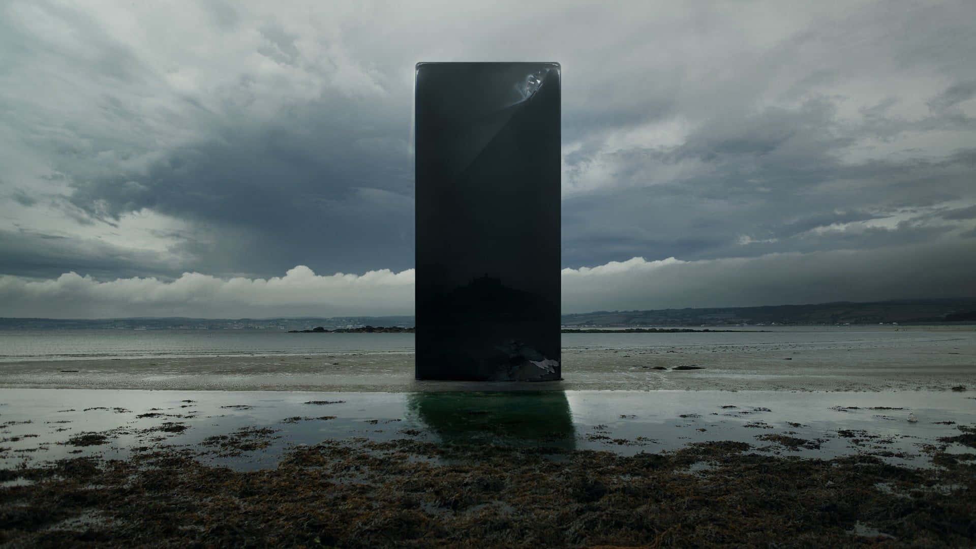 2001: A Space Odyssey, black monolith, stormy gray sky, Full HD Desktop Wallpaper