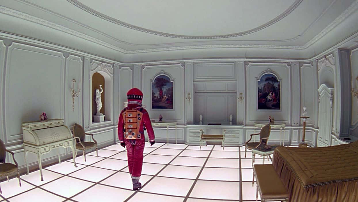 2001 A Space Odyssey, red spacesuit, opulent white palace room, SD Desktop Wallpaper