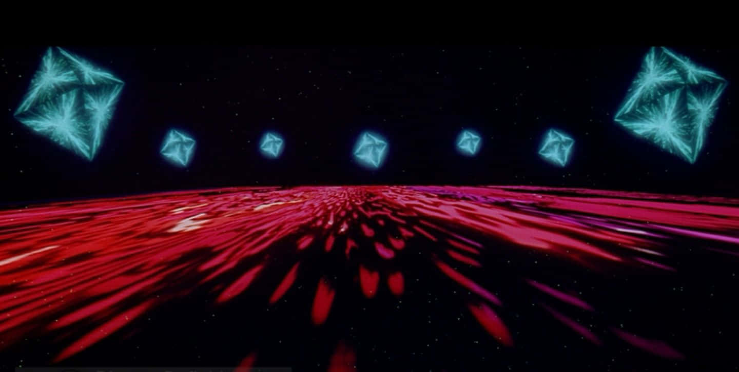 2001 A Space Odyssey, glowing red streaks, cyan crystalline cubes, HD Desktop Wallpaper