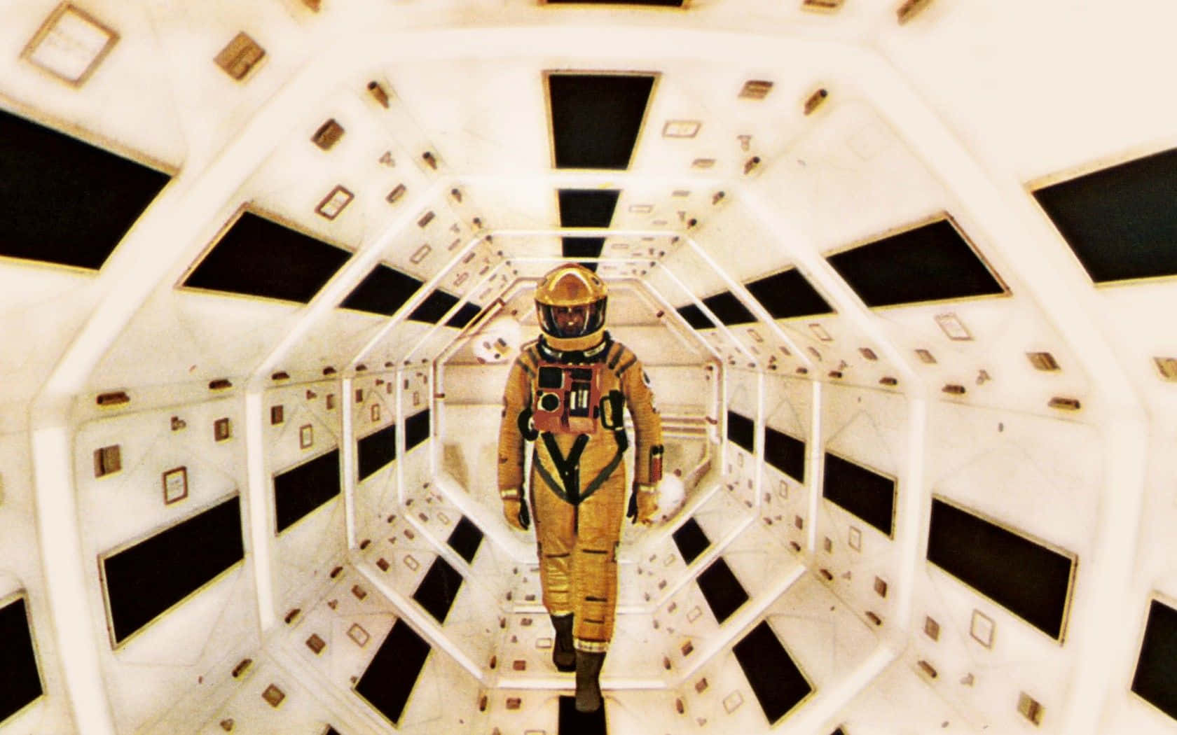 2001 A Space Odyssey, gold suit, white hexagonal spaceship corridor, HD Desktop Wallpaper
