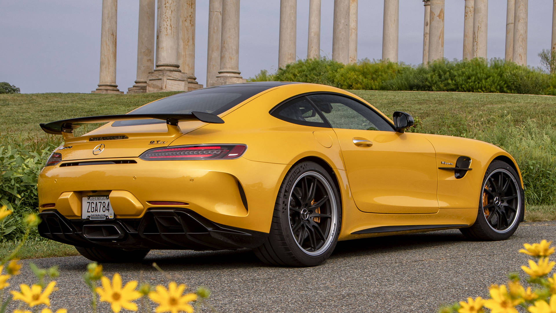 2020 Mercedes AMG GT R Pro, yellow, gravel path, Full HD Desktop Wallpaper