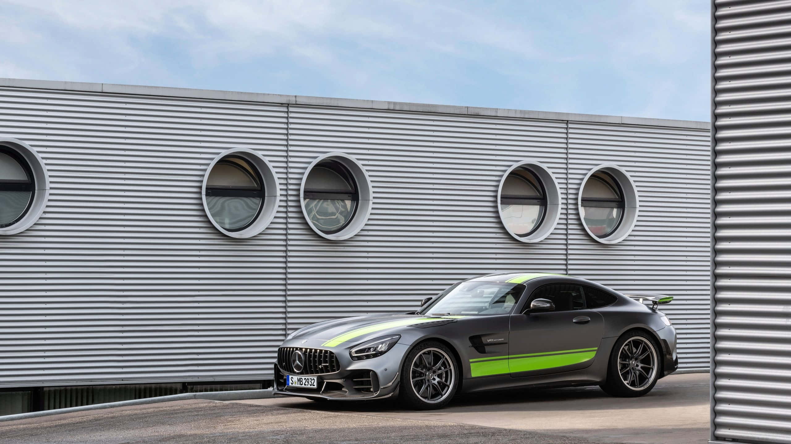 2020 Mercedes-AMG GT R Pro, neon green stripes, sleek gray, 2K Desktop Wallpaper