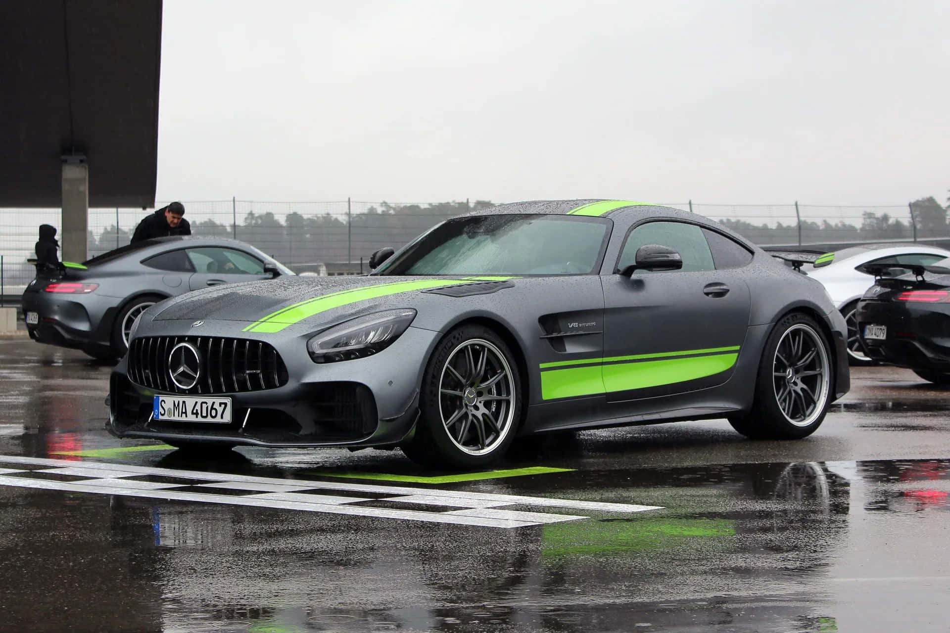 2020 Mercedes-AMG GT R Pro, matte gray, neon green racing stripes, Full HD Desktop Wallpaper