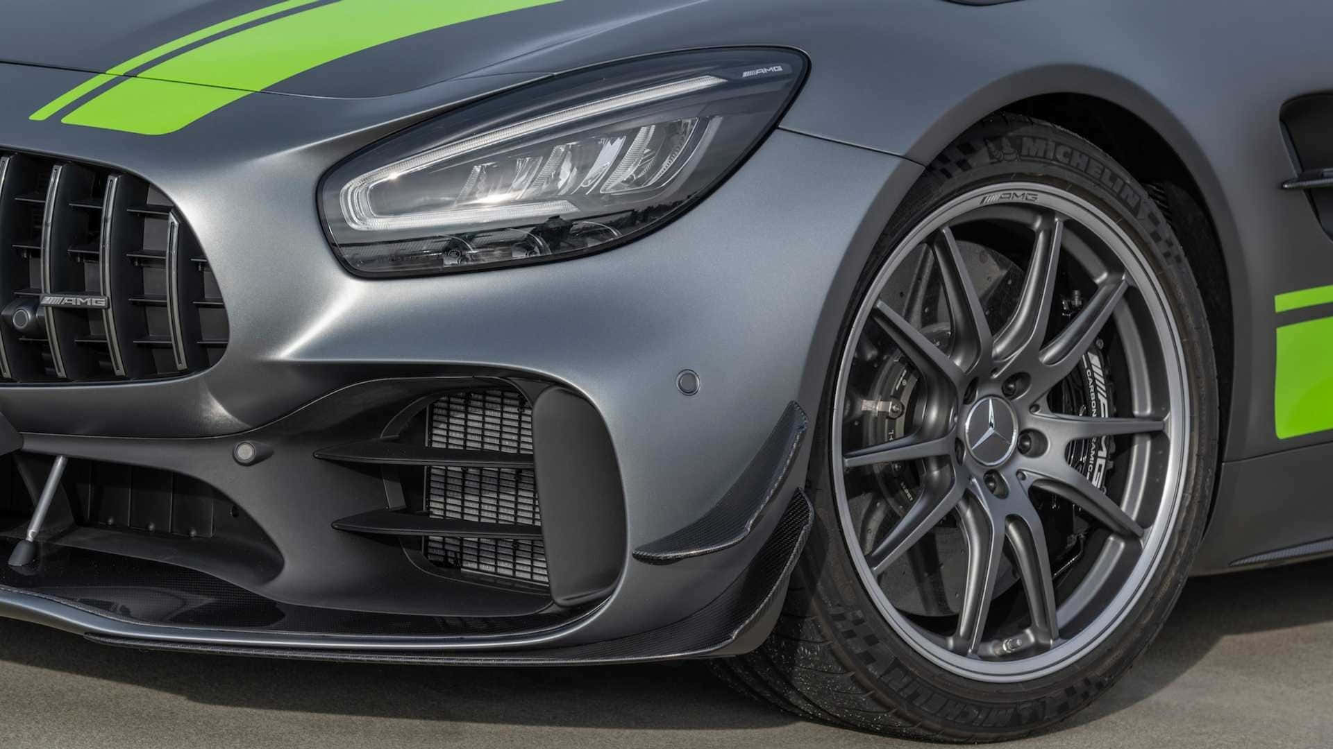 2020 Mercedes-AMG GT R Pro, matte gray, neon green racing stripes, Full HD Desktop Wallpaper