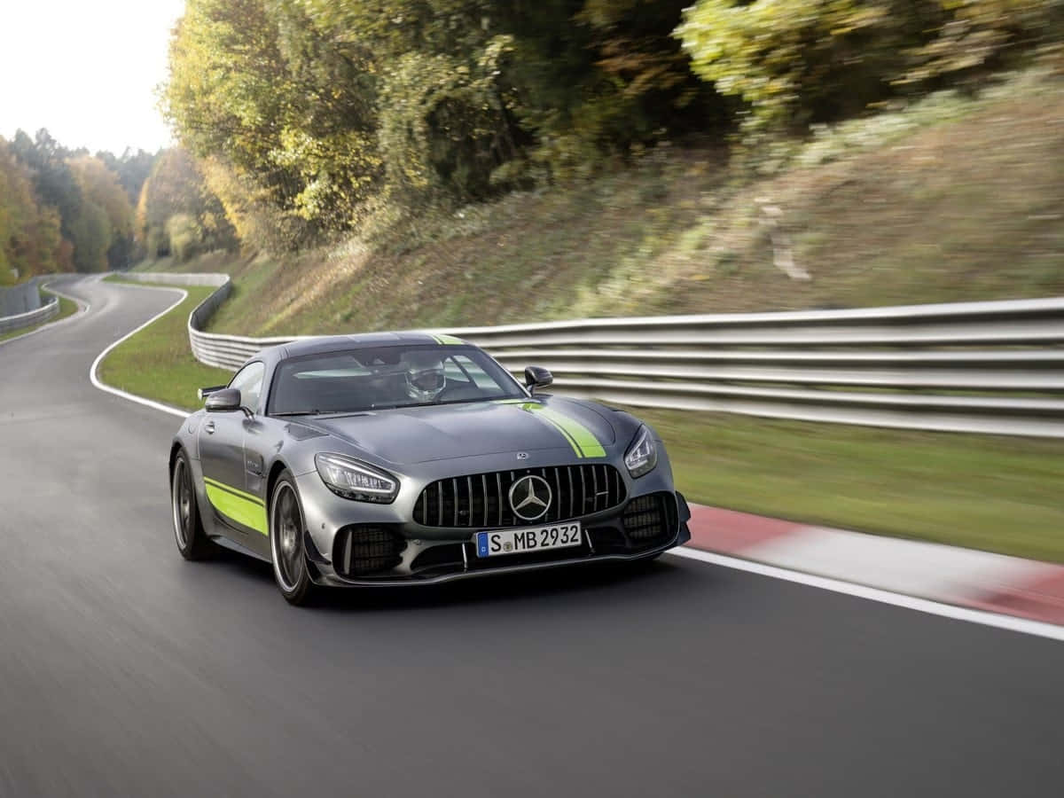 2020 Mercedes-AMG GT R Pro, silver, neon green stripes, SD Desktop Wallpaper