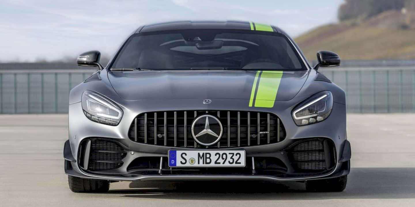 2020 Mercedes-AMG GT R Pro, silver, neon green racing stripes, HD Desktop Wallpaper
