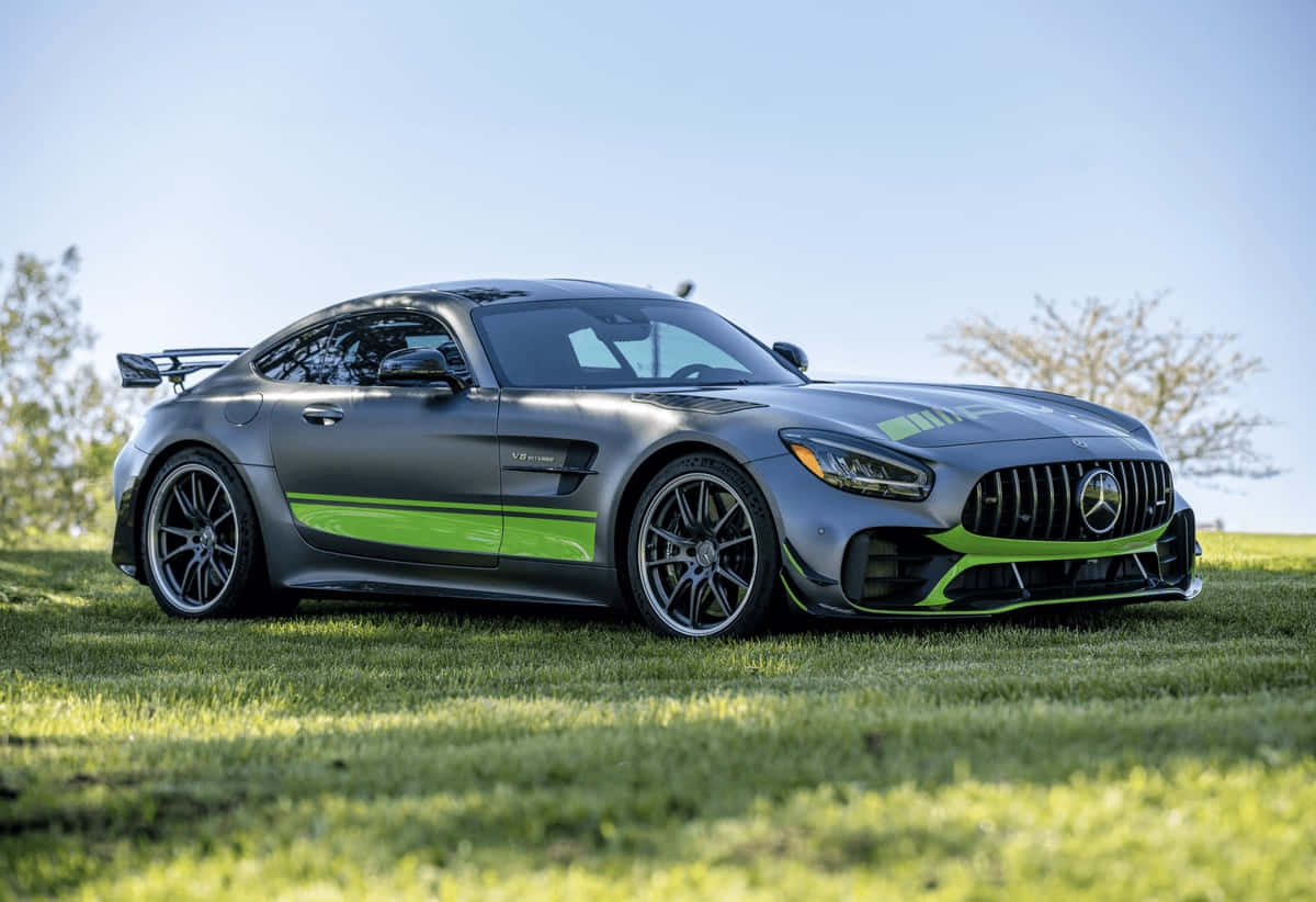 2020 Mercedes AMG GT R Pro, matte gray, vibrant green accents, SD Desktop Wallpaper