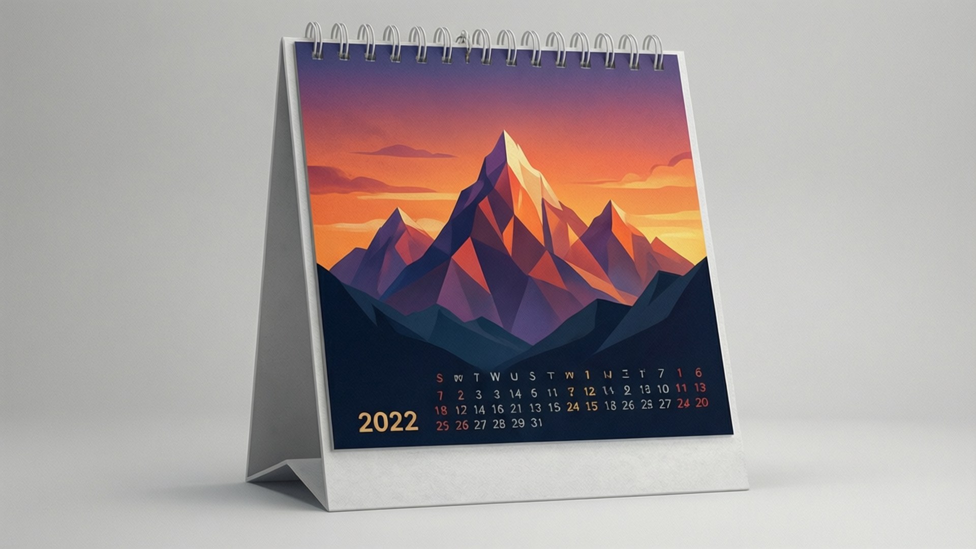 Geometric Mountain Calendar 2022, 2022 desk calendar, stylized mountain range, Full HD Desktop Wallpaper
