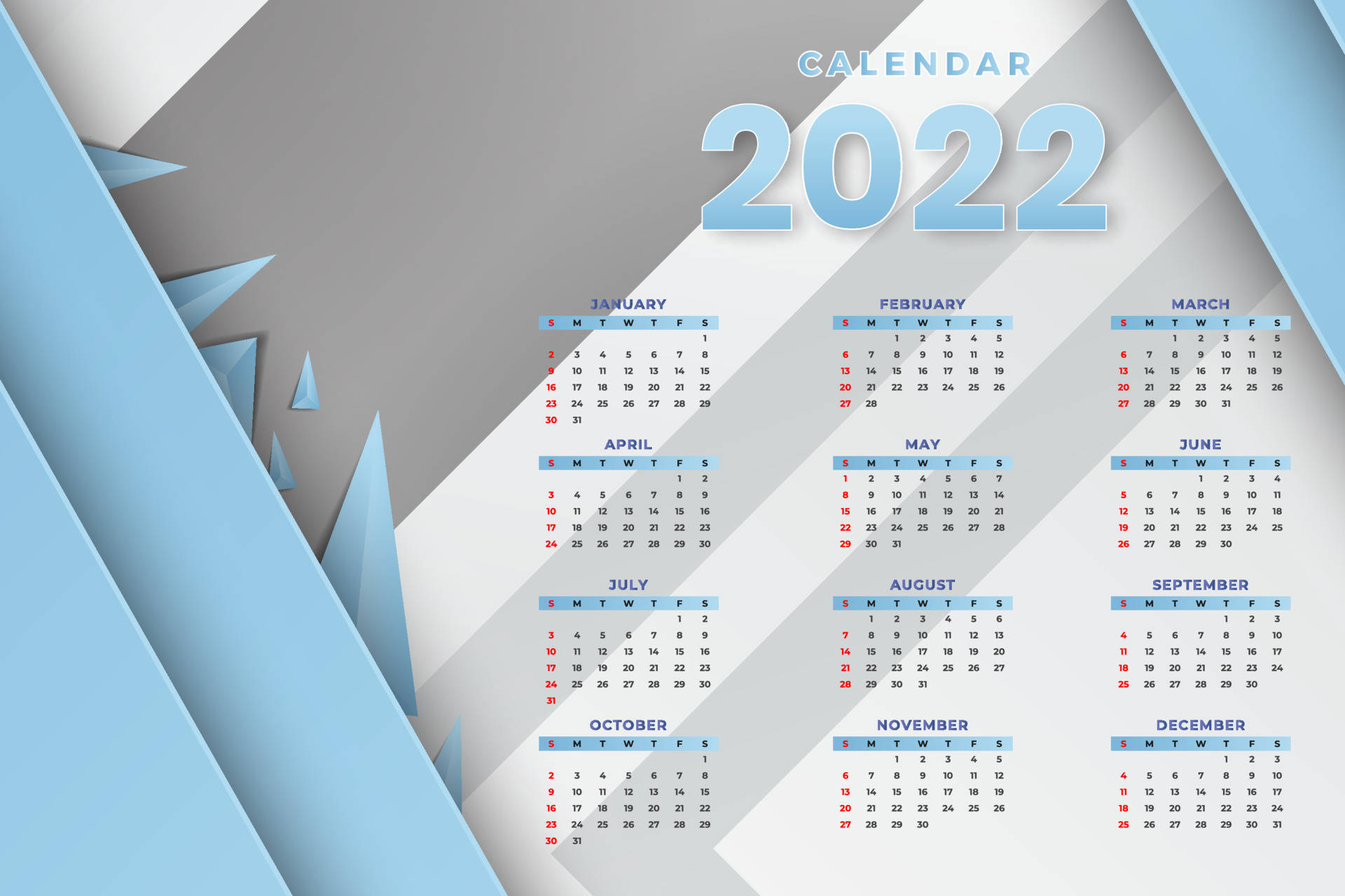 2022 Calendar, blue, gray, Full HD Desktop Wallpaper