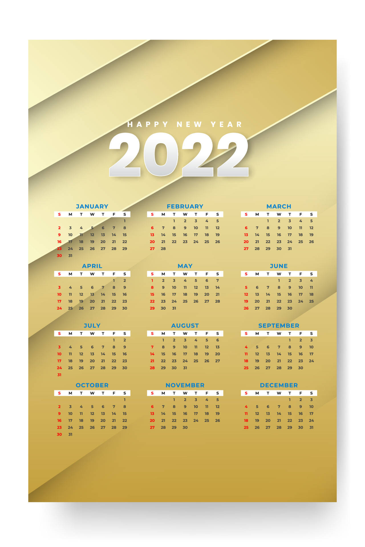 2022 Calendar, gold, geometric background, Full HD Phone Wallpaper