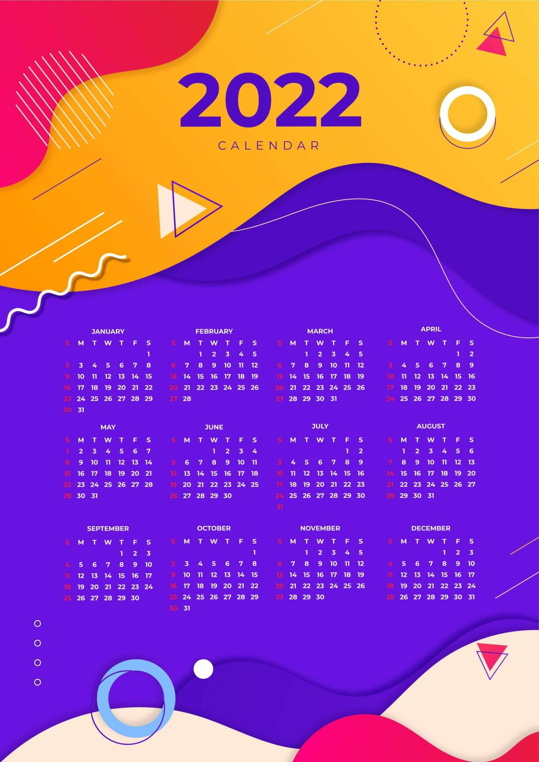 2022 Calendar, geometric shapes, purple, 2K Phone Wallpaper