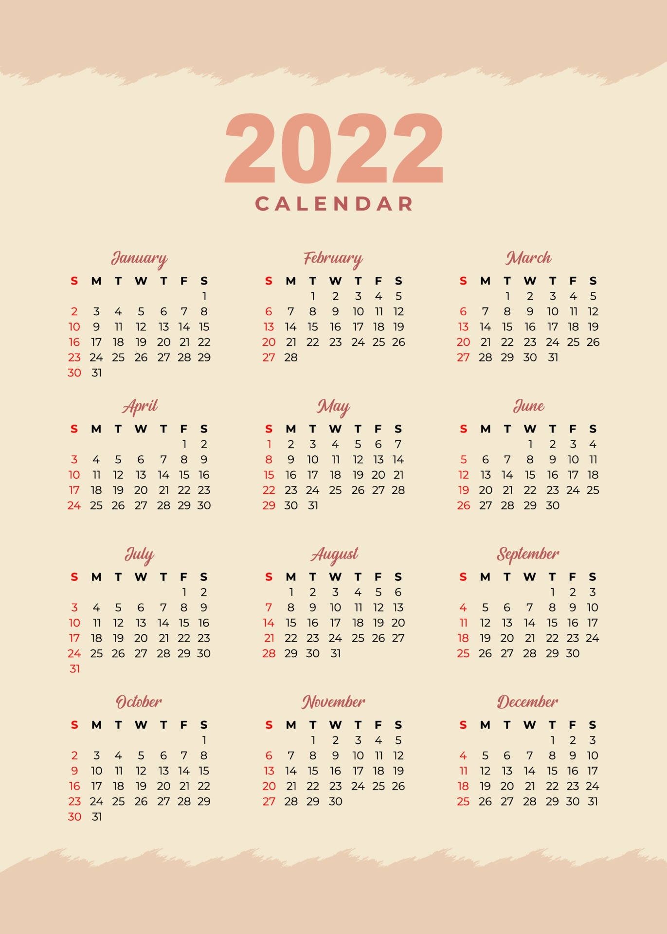 2022 Calendar, minimalist, soft peach tones, Full HD Phone Wallpaper