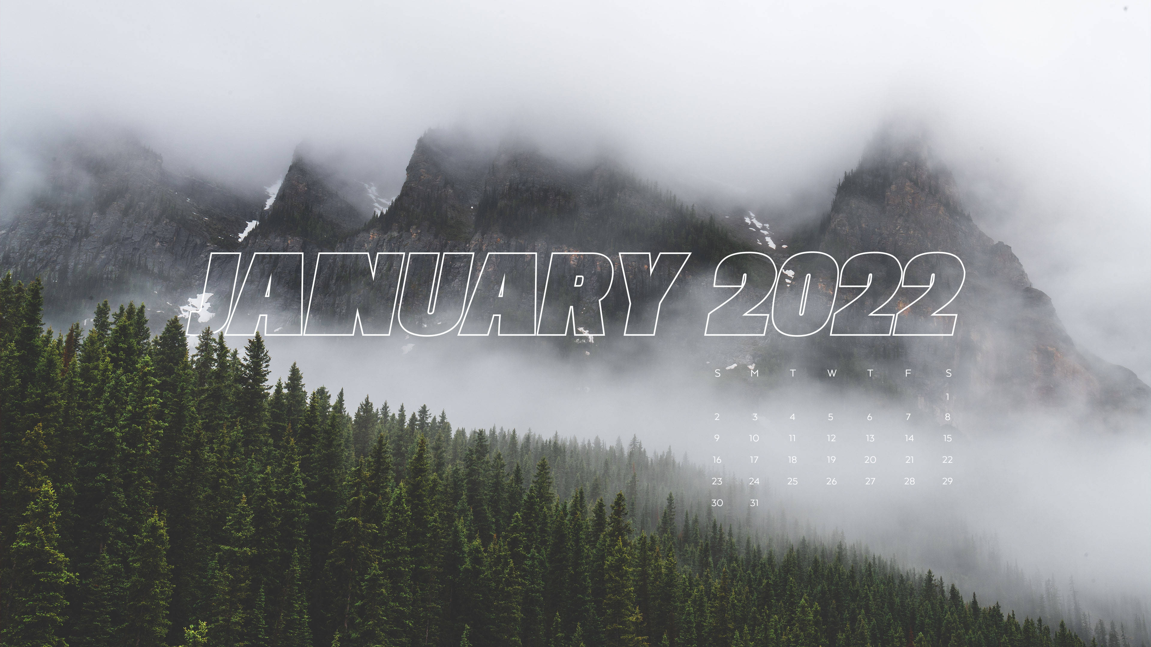 January 2022, foggy mountains, misty mountain peaks, 4K Desktop Wallpaper