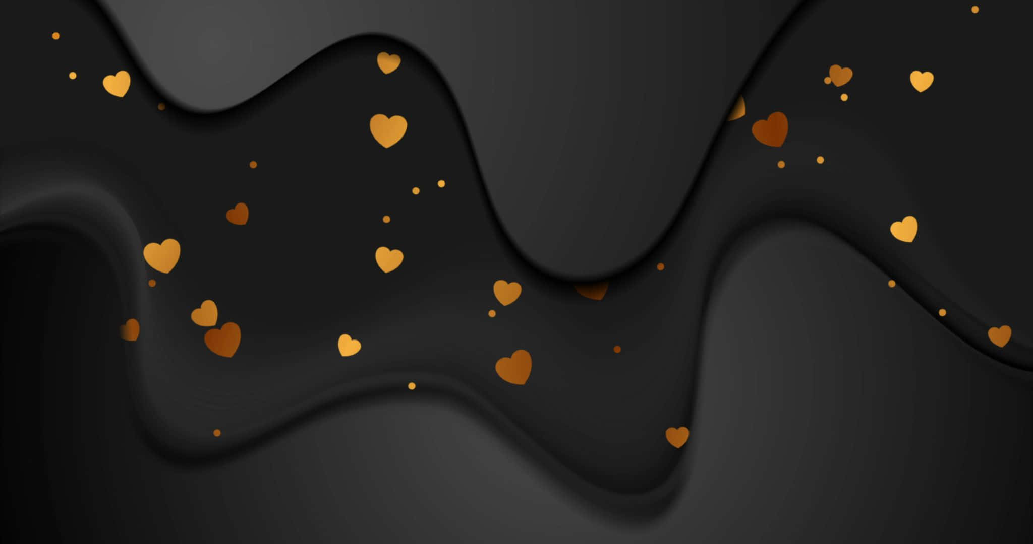 2048x1080, Golden hearts, smooth black liquid waves, Full HD Desktop Wallpaper