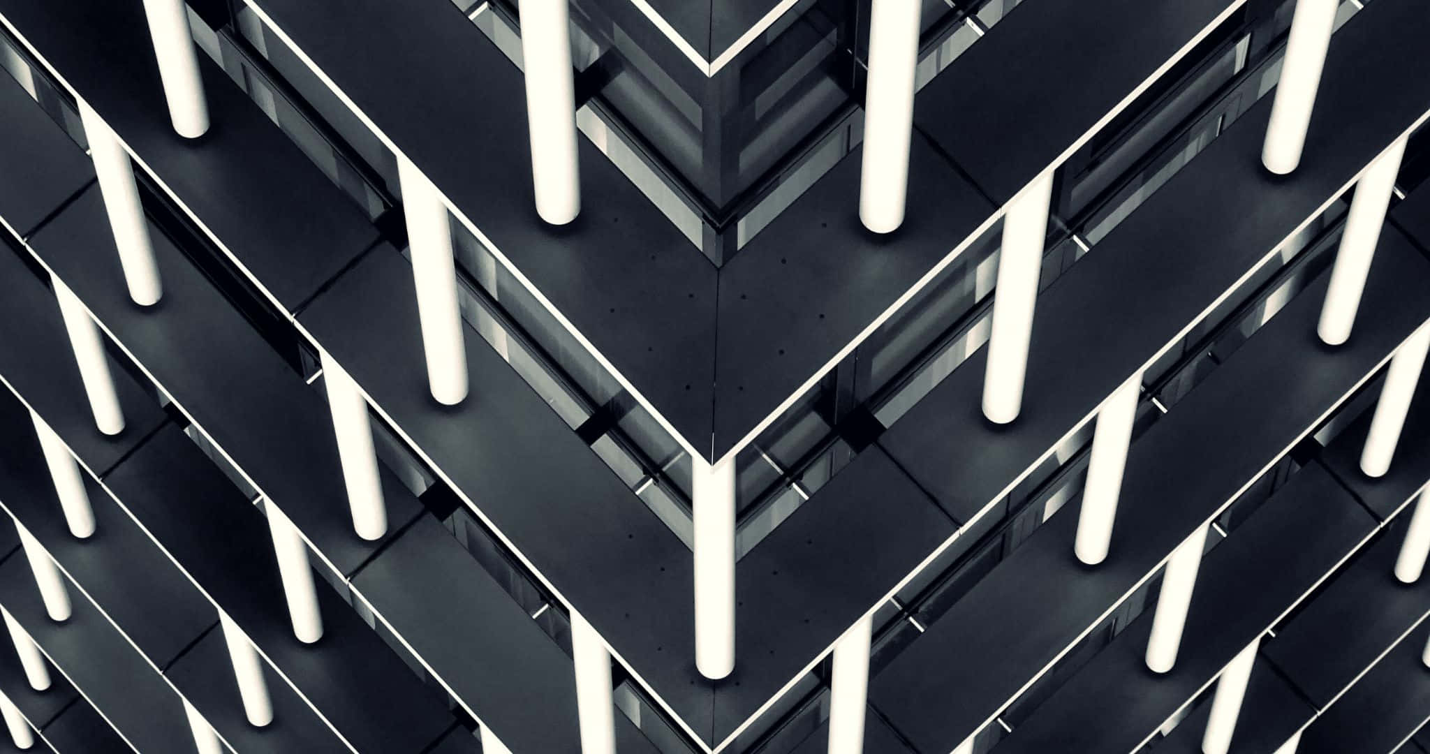 2048x1080, black and white photo, modern building, Full HD Desktop Wallpaper