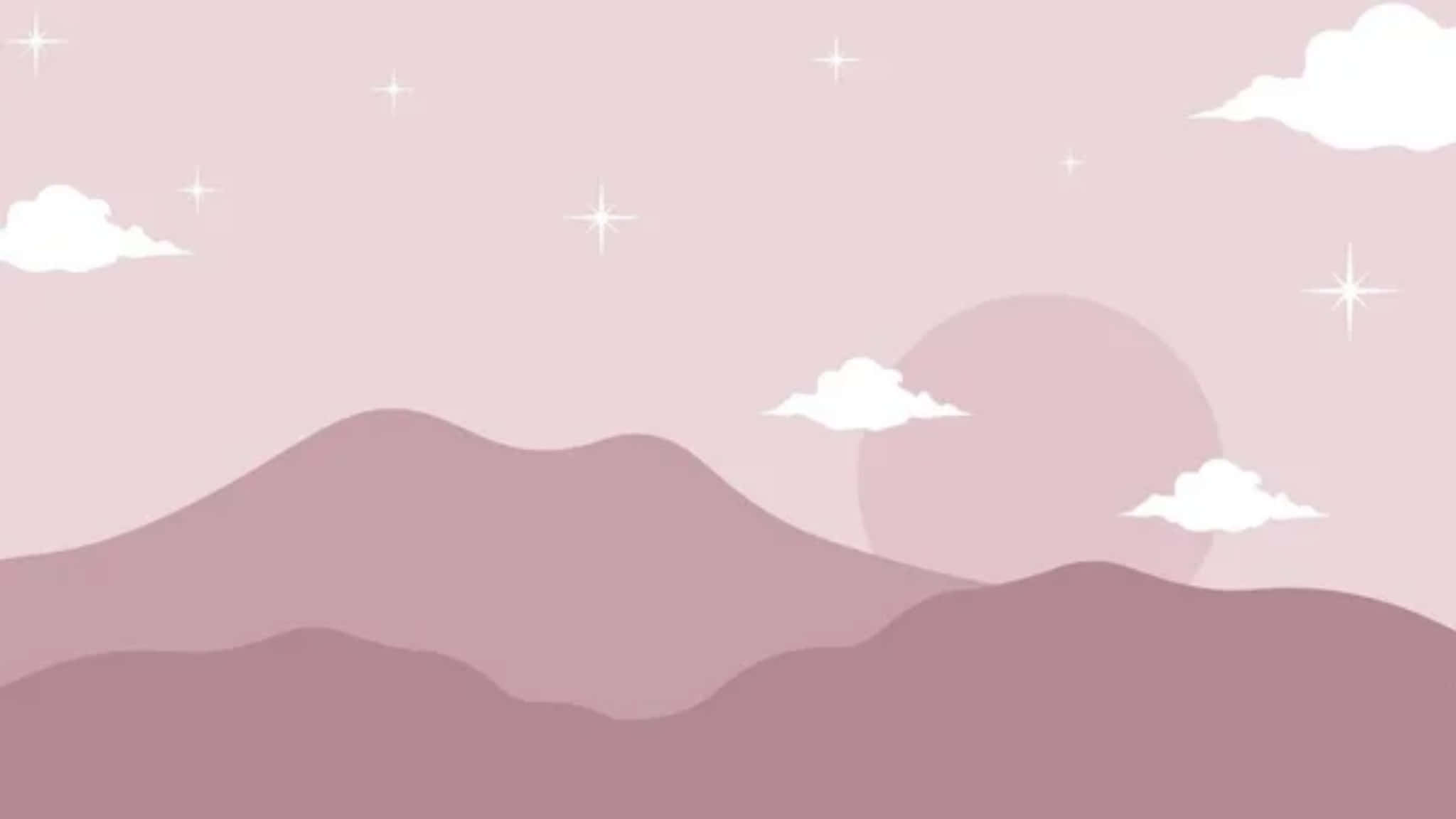 2048x1152 aesthetic, pastel pink mountains, starry sky, Full HD Desktop Wallpaper