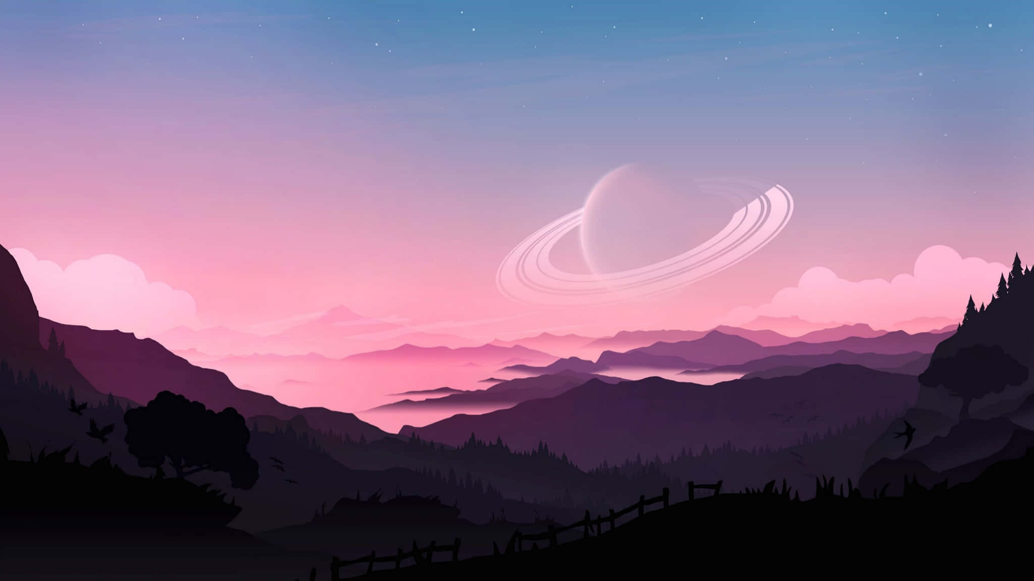 2048x1152 Aesthetic, pink sky, mountain view, Full HD Desktop Wallpaper