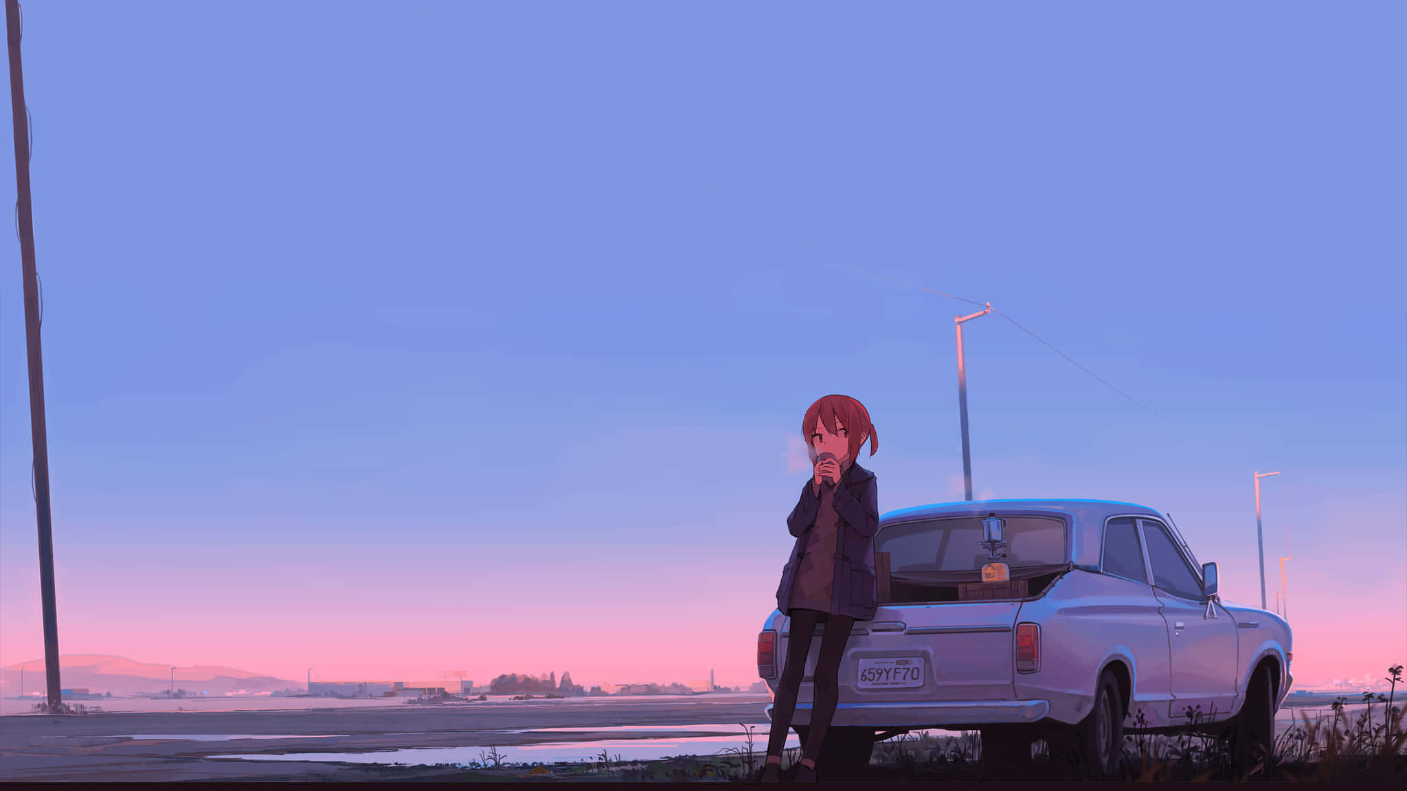 2048x1152 Aesthetic, anime girl, red-haired, Full HD Desktop Wallpaper