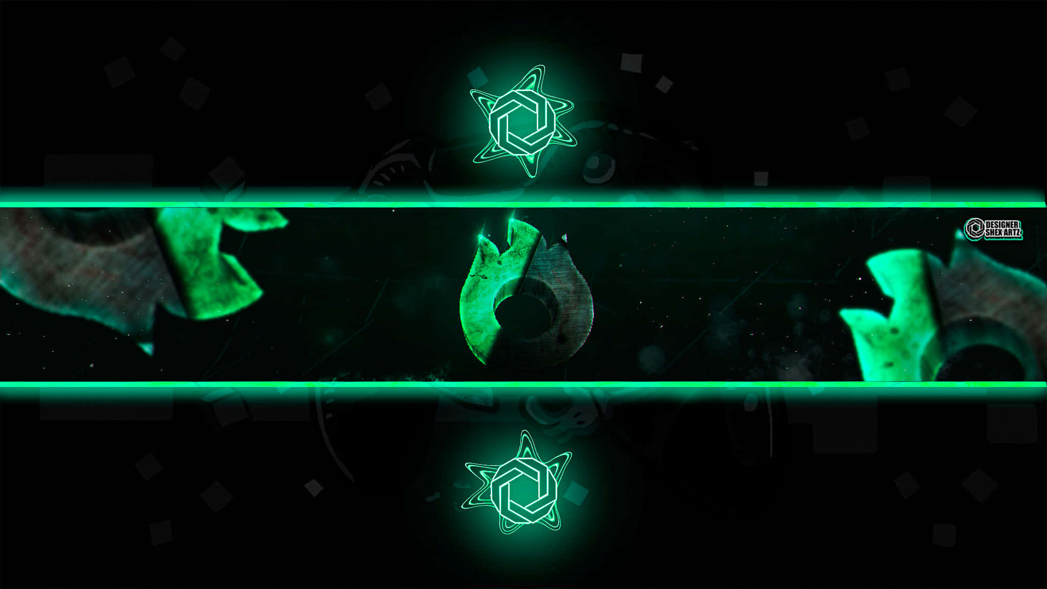 2048x1152 Banner, glowing green, neon lines, Full HD Desktop Wallpaper