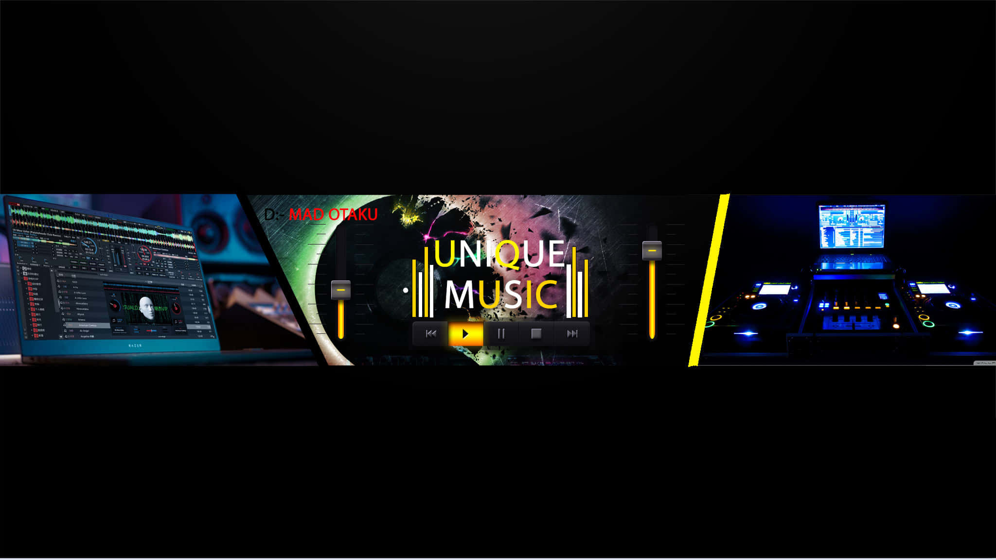 2048x1152 Banner, neon lights, DJ equipment, Full HD Desktop Wallpaper