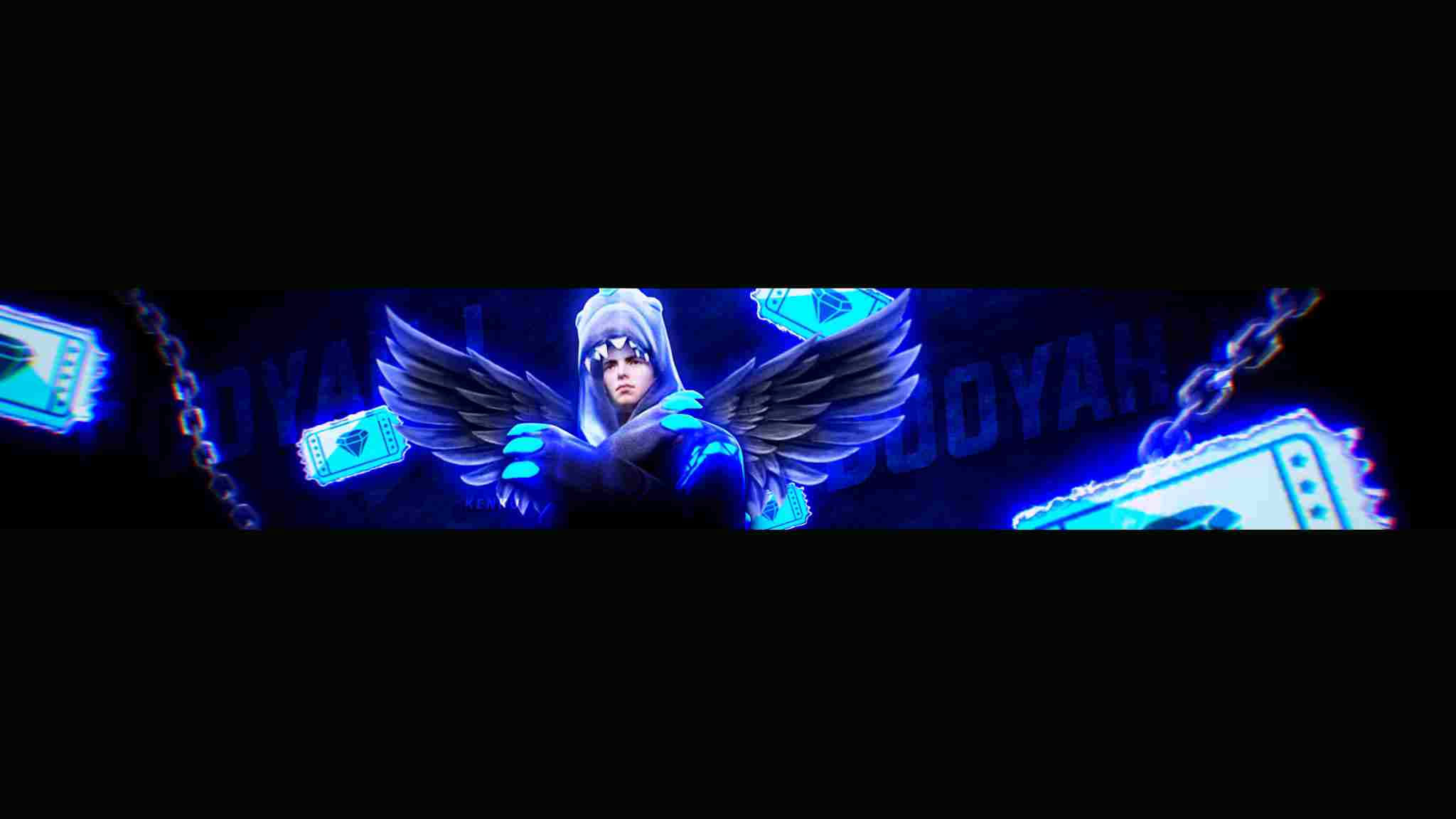 2048x1152 banner, glowing blue-winged figure, hoodie, Full HD Desktop Wallpaper