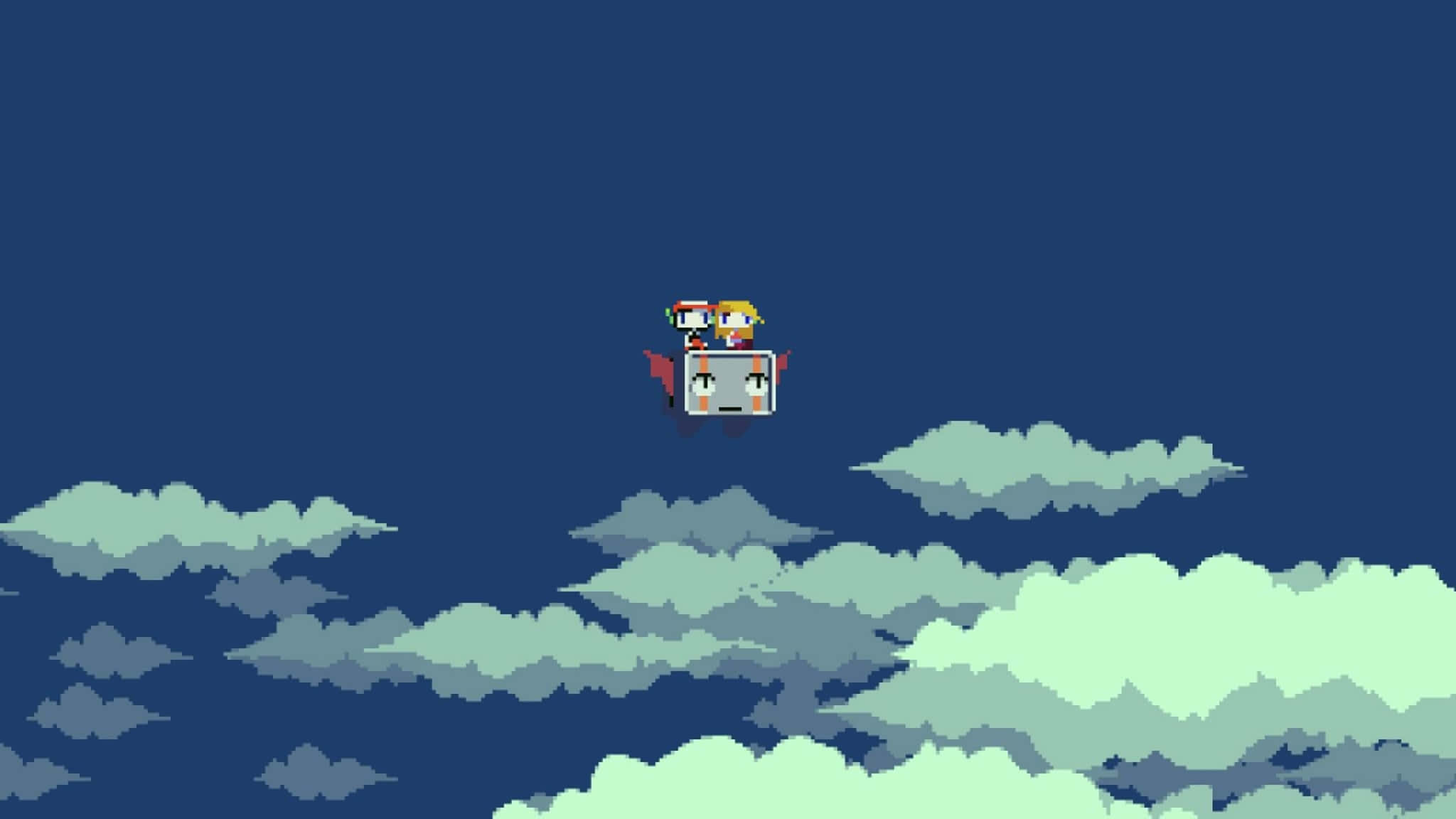 2048x1152 pixel, pixel-art characters, flying robot, Full HD Desktop Wallpaper